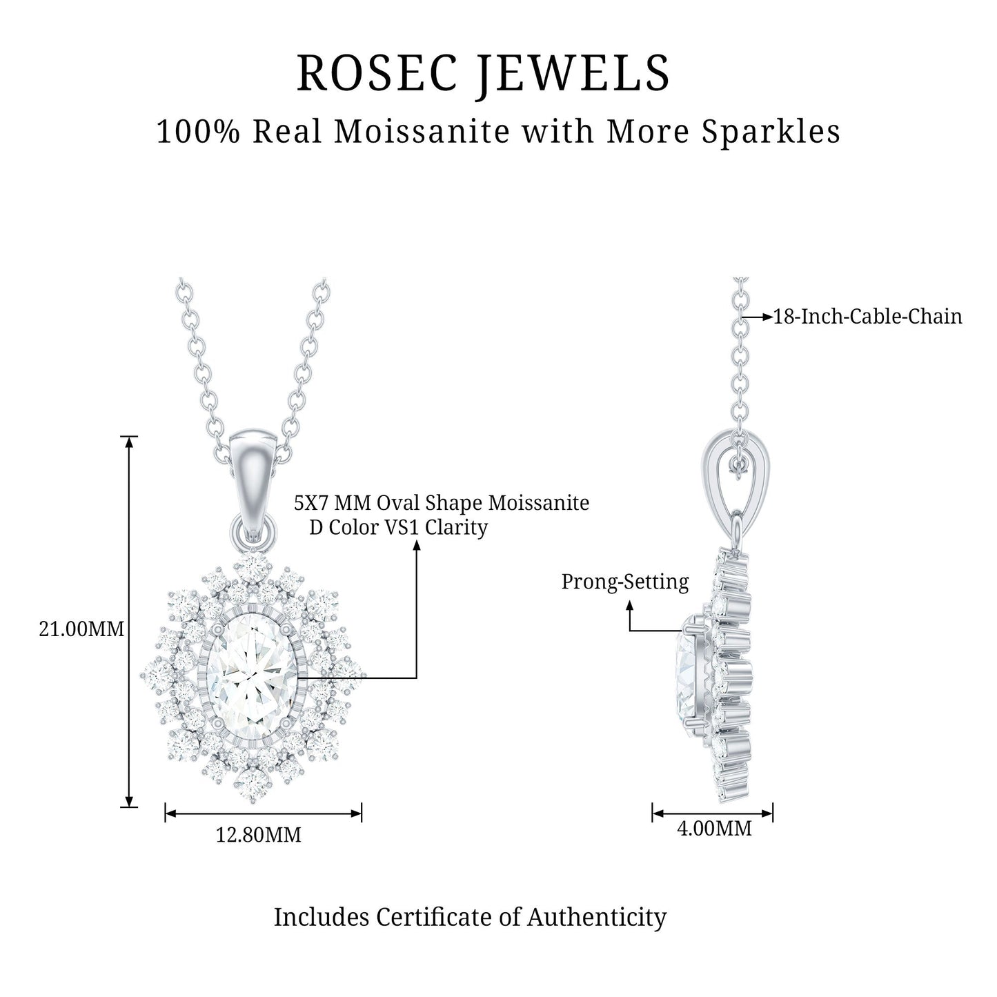 Vintage Style Oval Moissanite Bridal Necklace With Chain