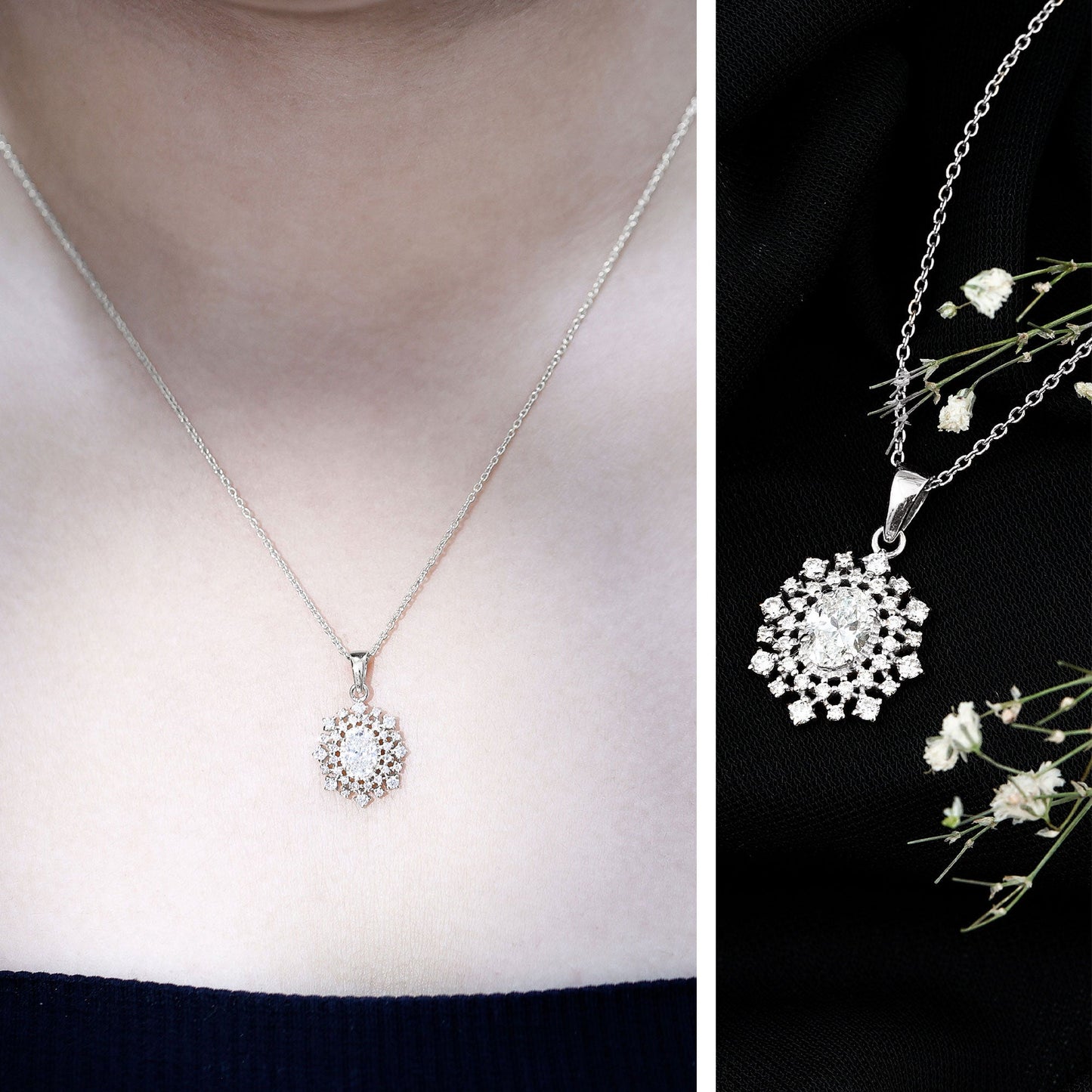 Vintage Style Oval Moissanite Bridal Necklace With Chain