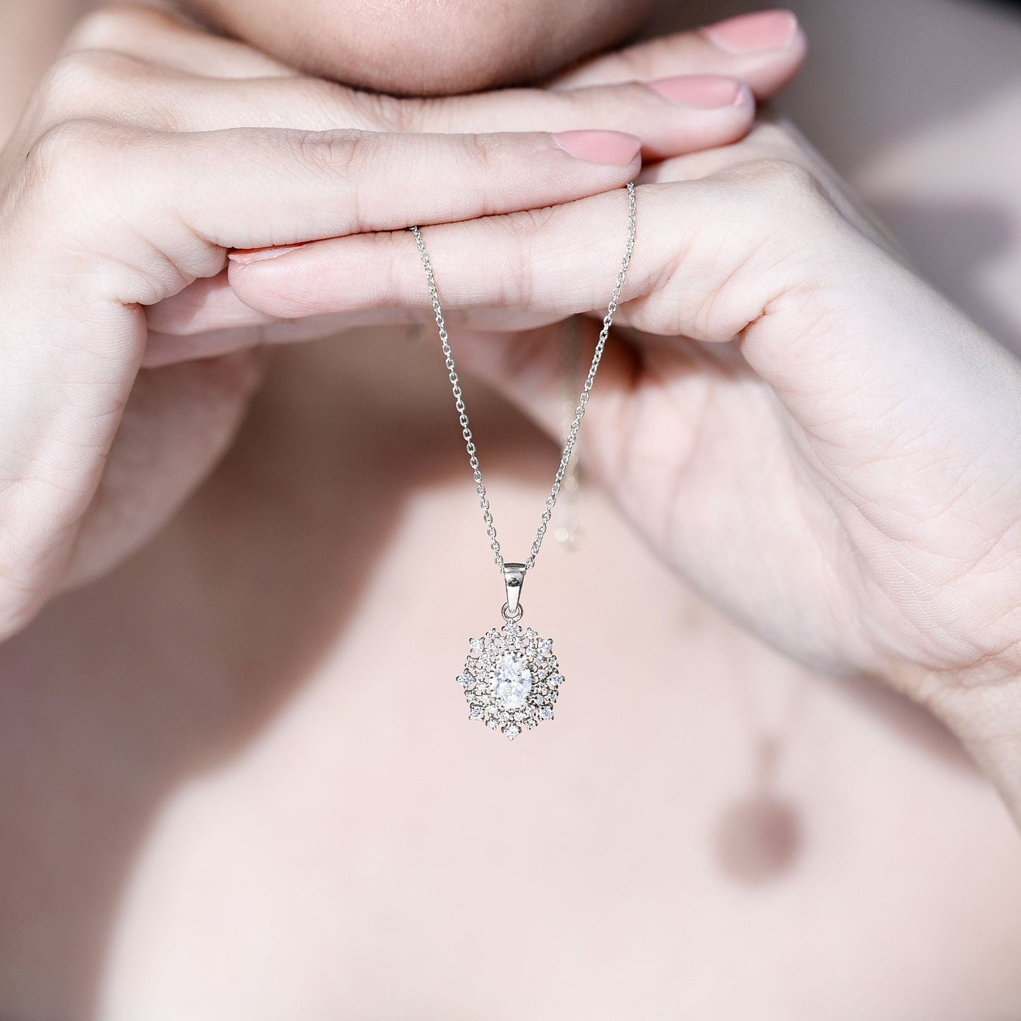 Vintage Style Oval Moissanite Bridal Necklace With Chain