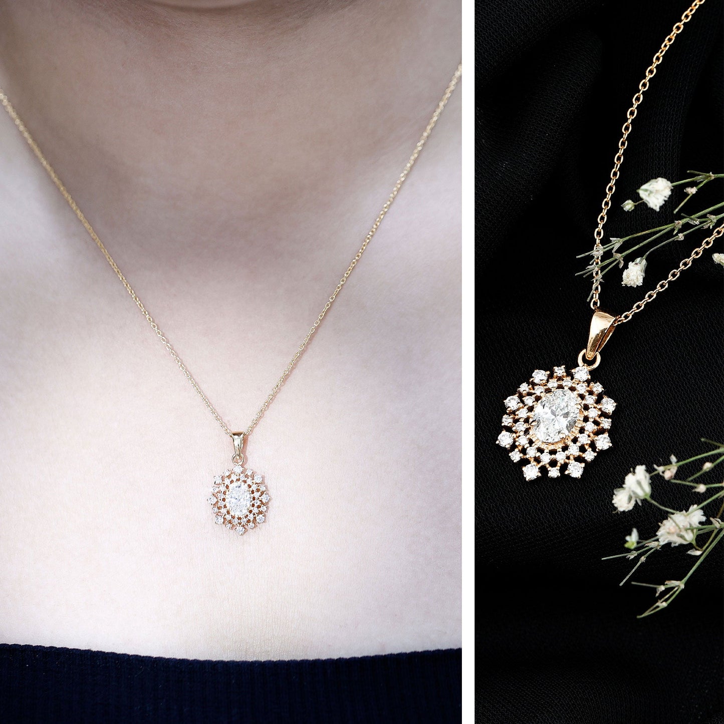 Vintage Style Oval Moissanite Bridal Necklace With Chain