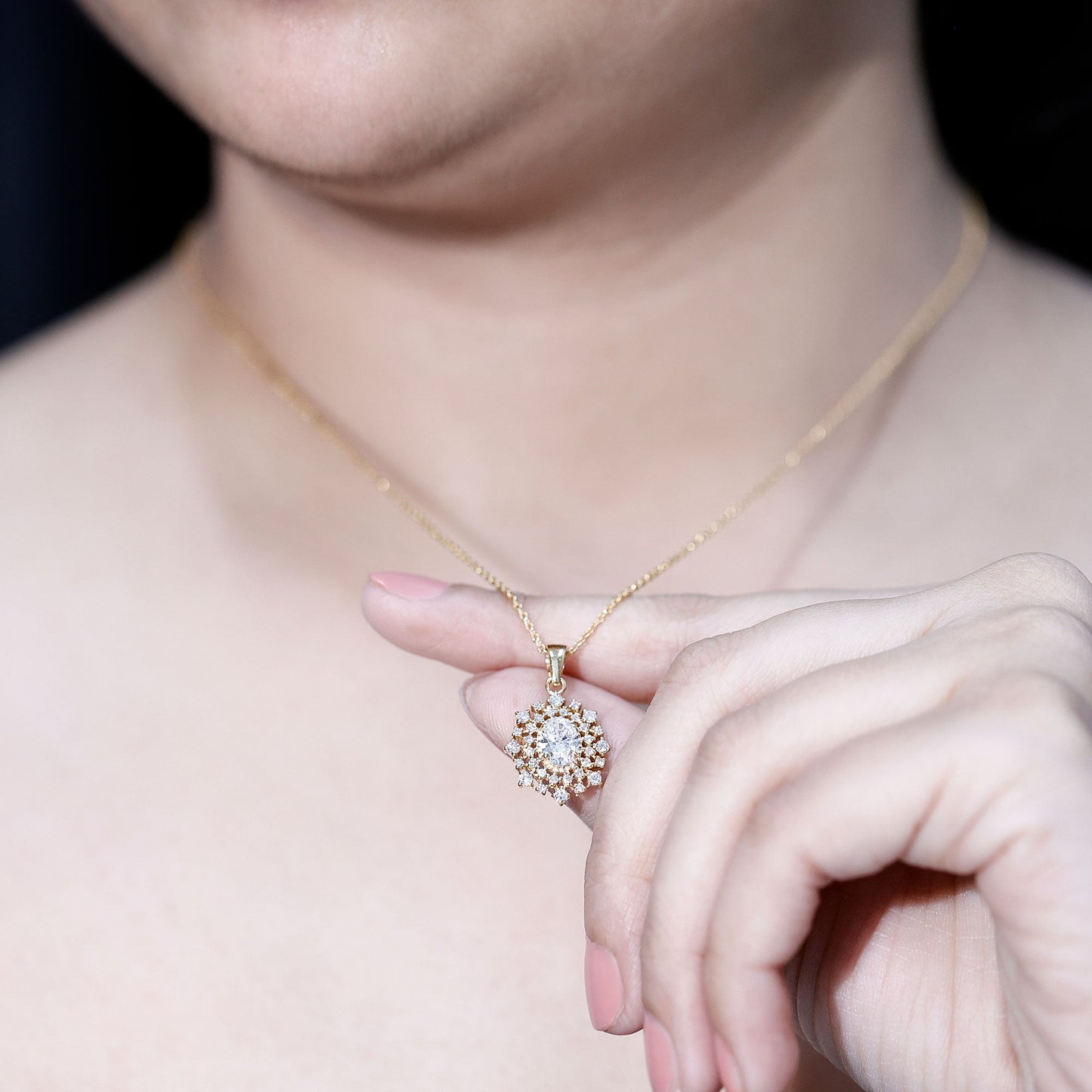 Vintage Style Oval Moissanite Bridal Necklace With Chain