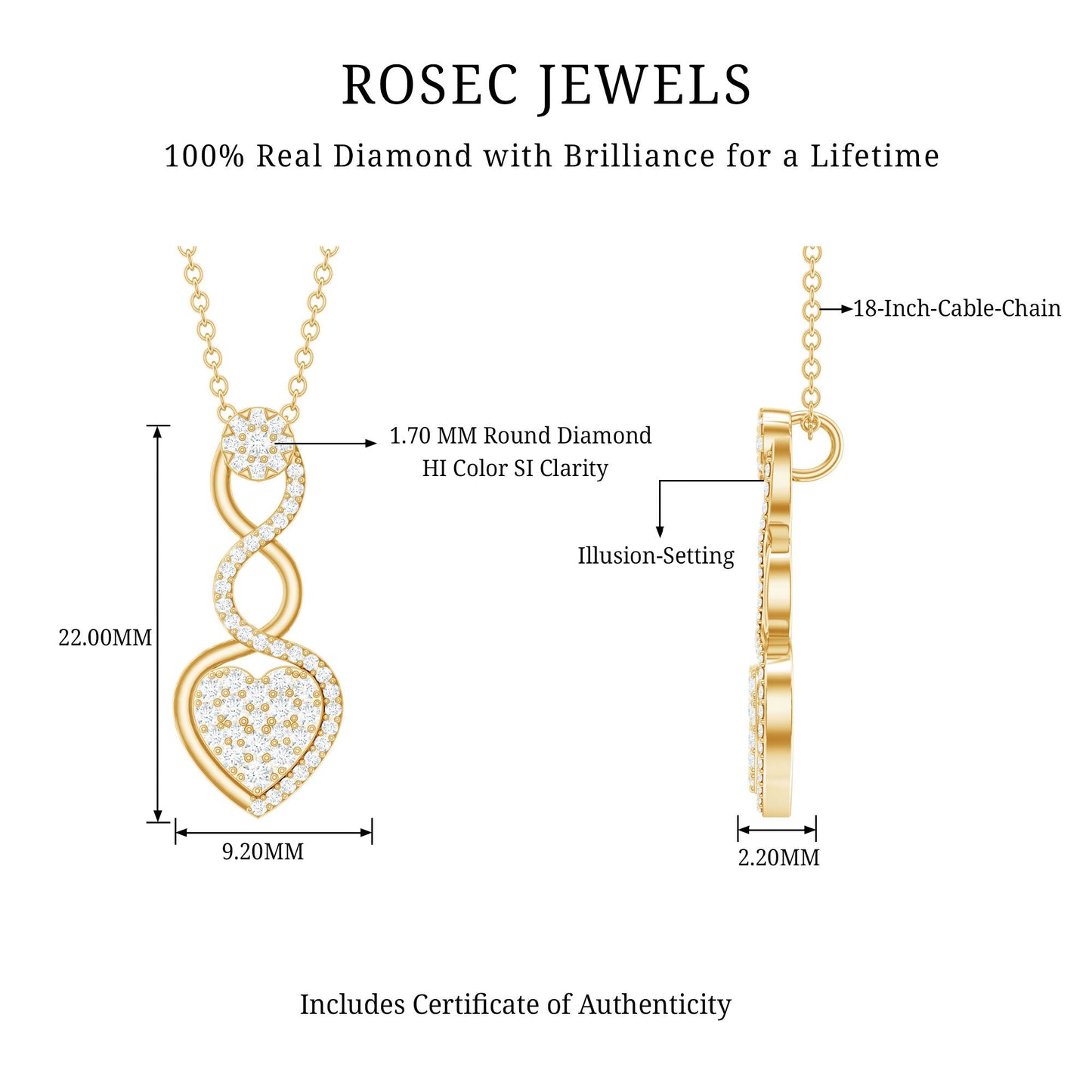 Natural Diamond Infinity Heart Pendant Necklace