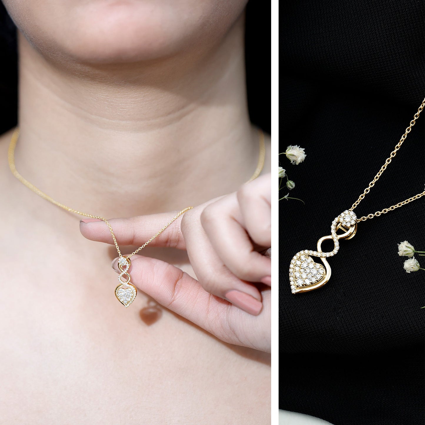 Natural Diamond Infinity Heart Pendant Necklace
