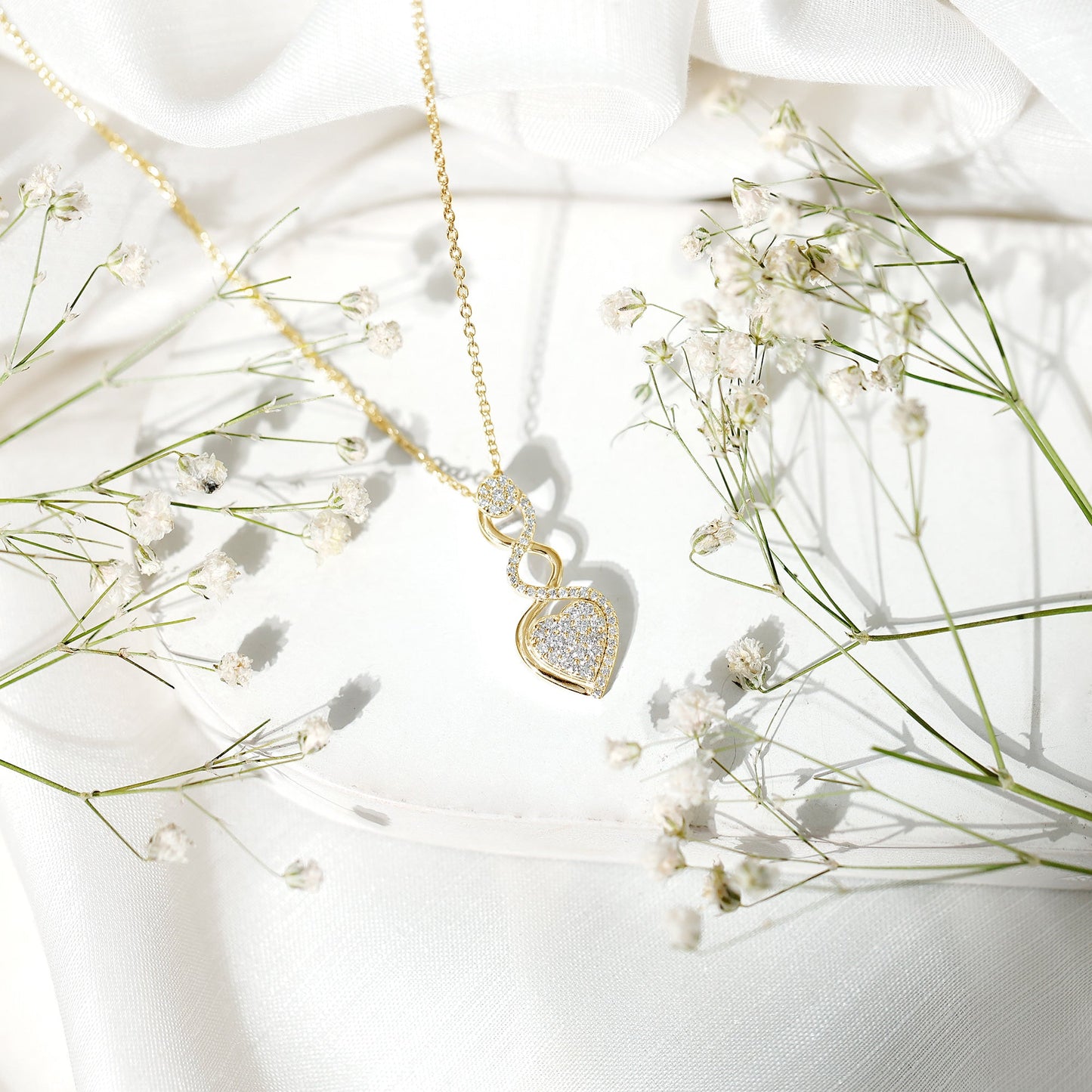 Natural Diamond Infinity Heart Pendant Necklace