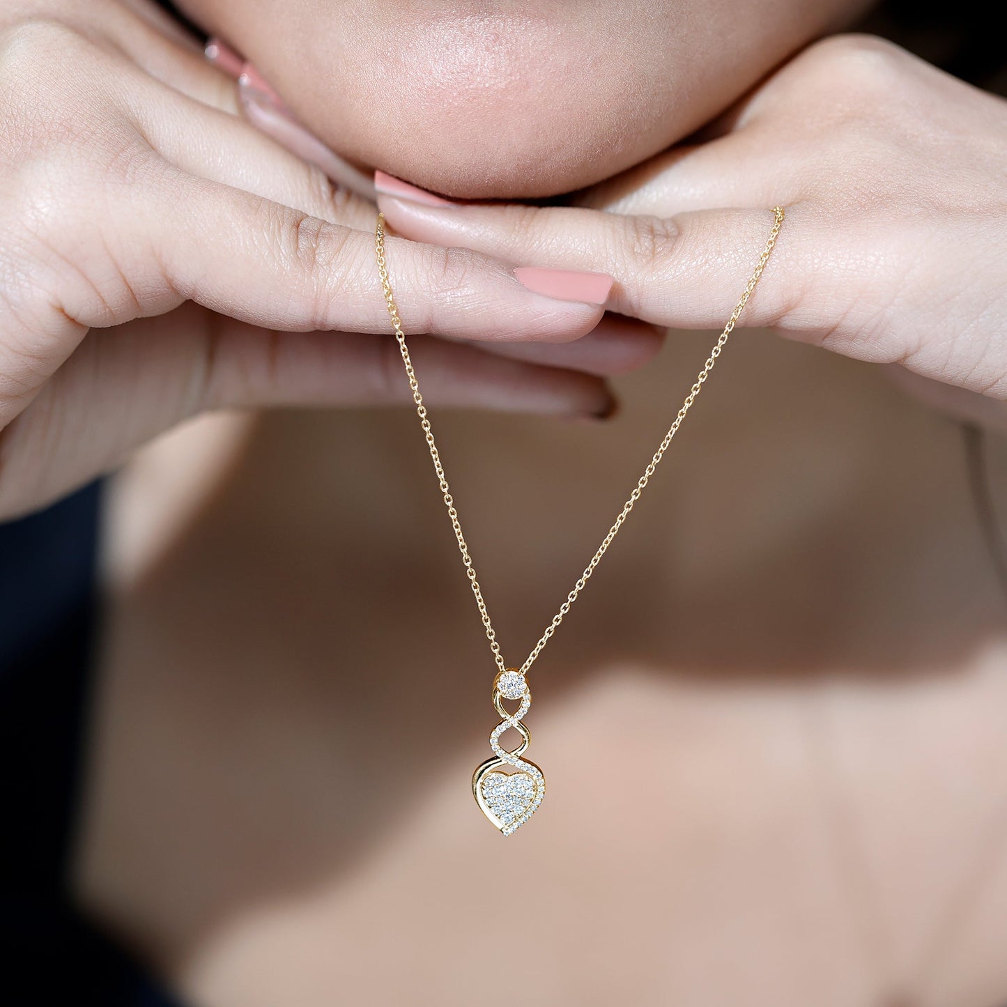 Natural Diamond Infinity Heart Pendant Necklace
