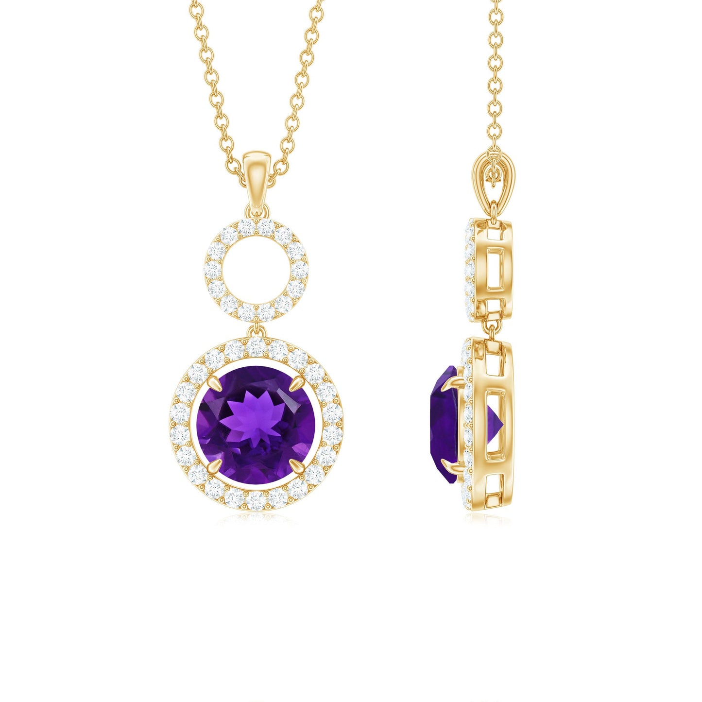Natural 2 Carat Amethyst Pendant Necklace with Diamond
