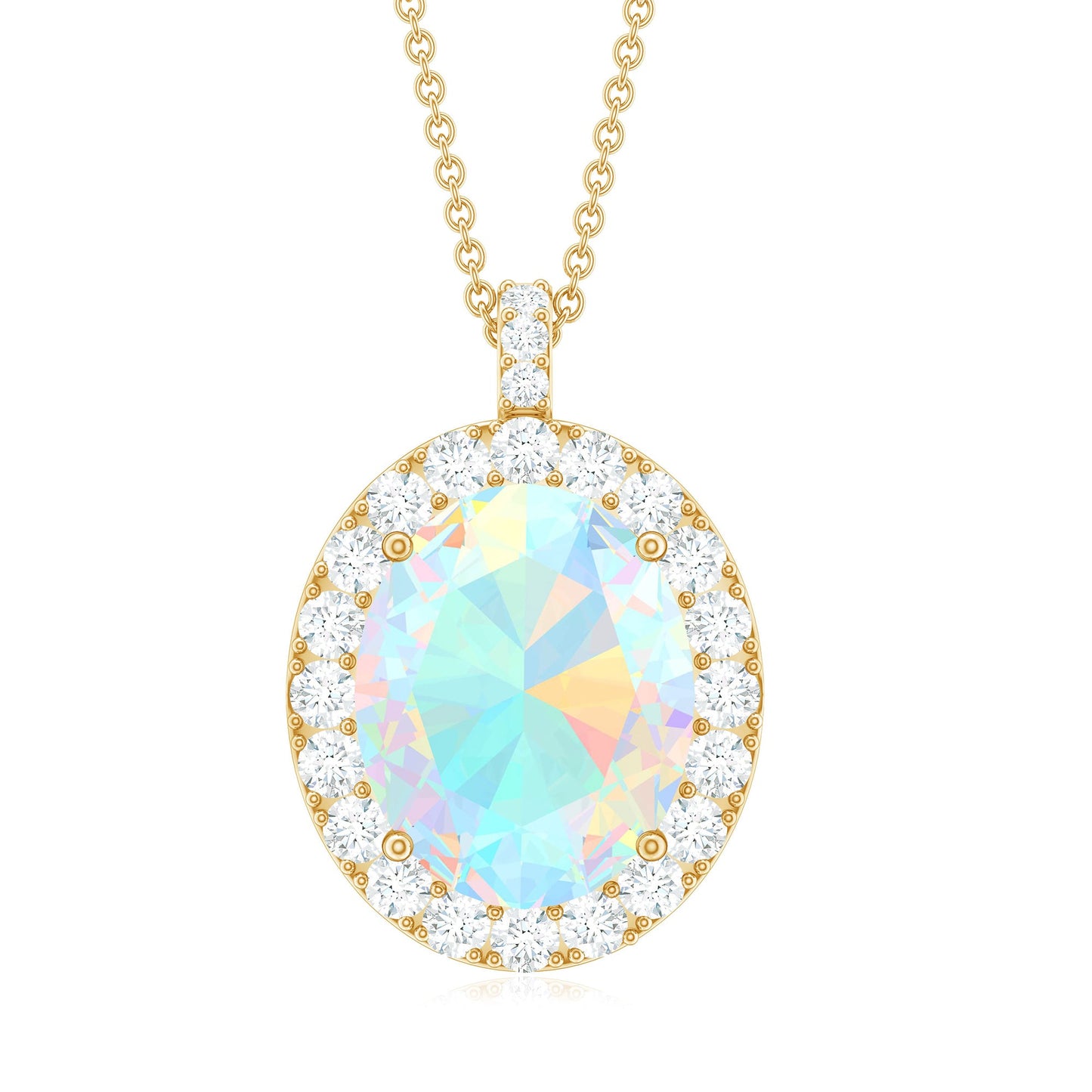 Real 1.3 Carat Ethiopian Opal Oval Pendant Necklace with Diamond Halo