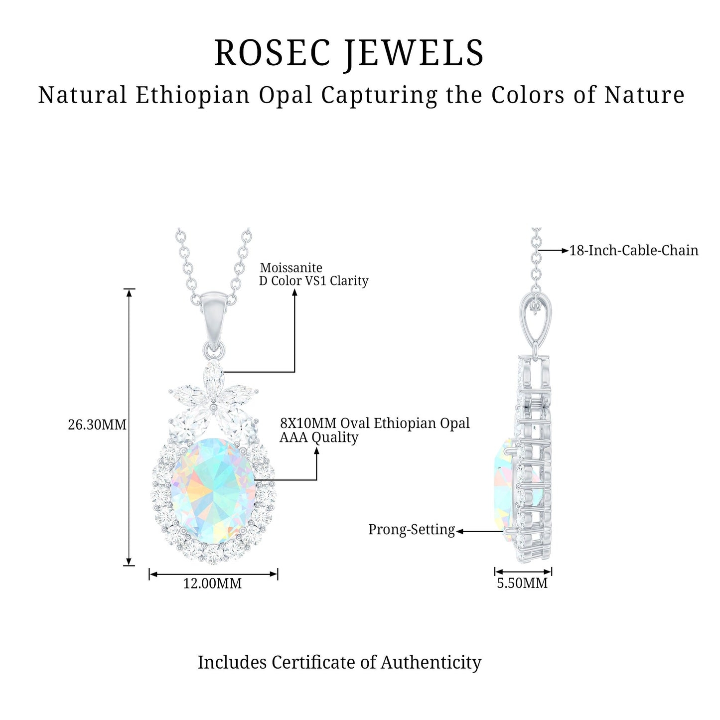 Certified Real 1.3 Carat Ethiopian Opal Statement Necklace