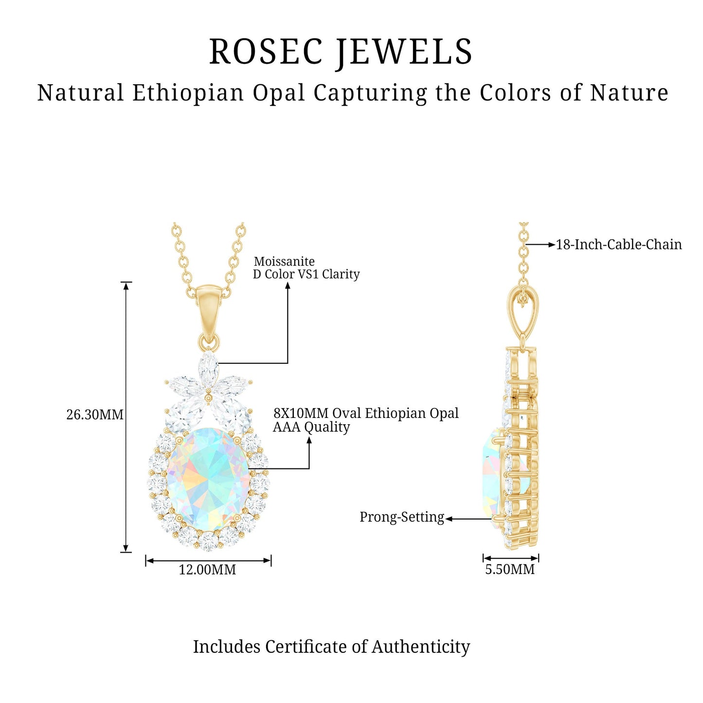 Certified Real 1.3 Carat Ethiopian Opal Statement Necklace