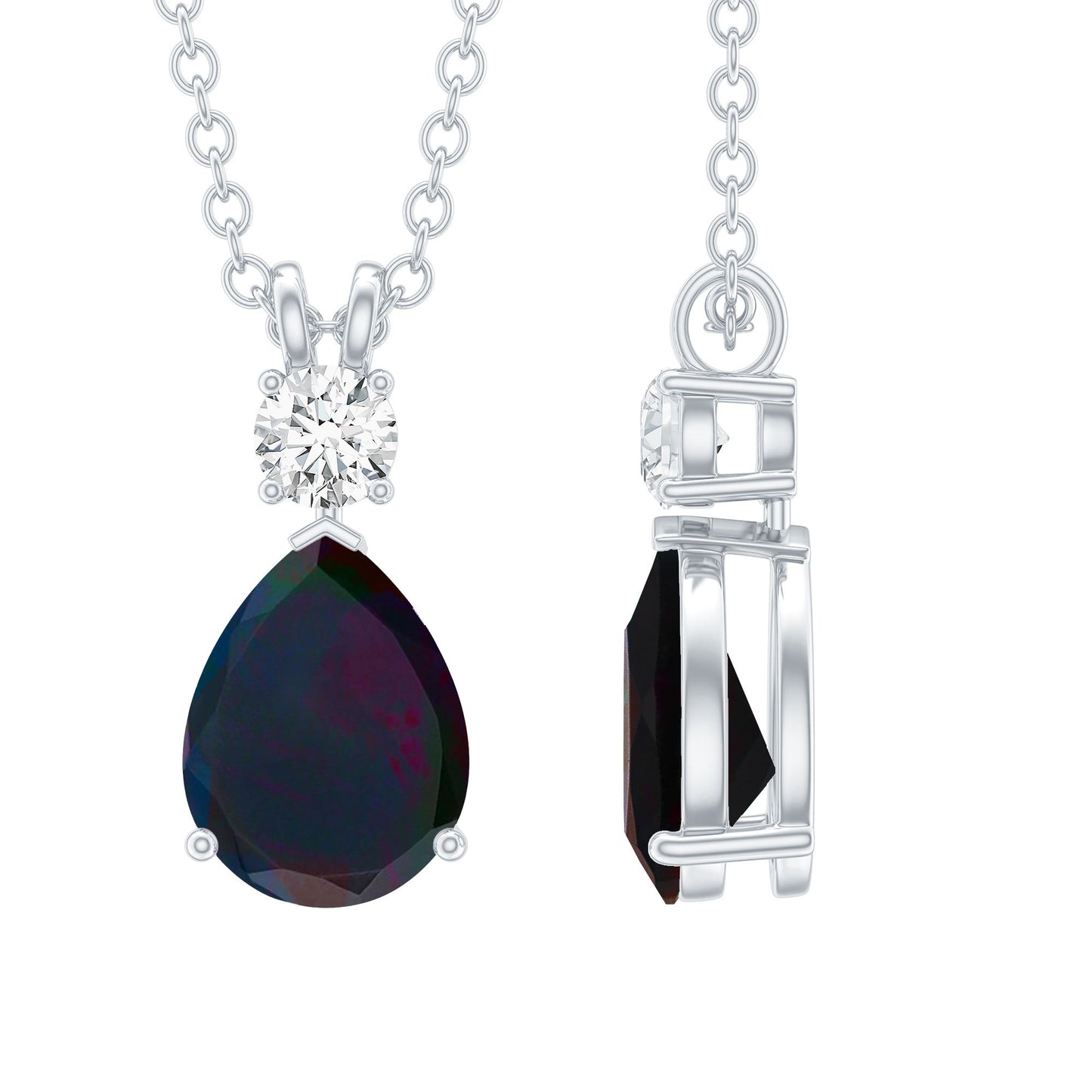 Pear Shaped Black Opal Drop Pendant with Diamond