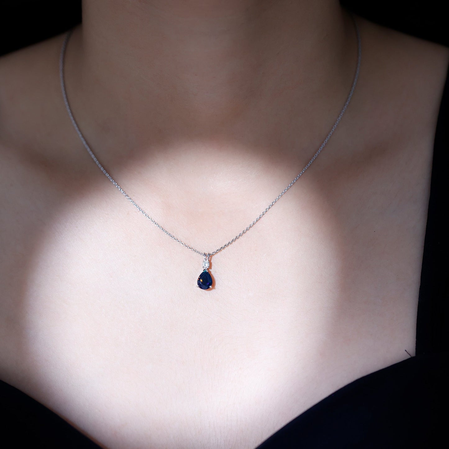Pear Shaped Black Opal Drop Pendant with Diamond