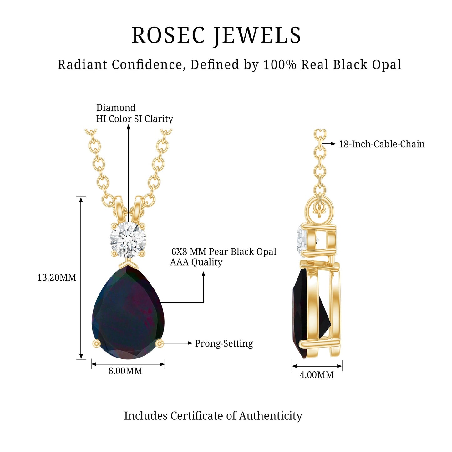 Pear Shaped Black Opal Drop Pendant with Diamond