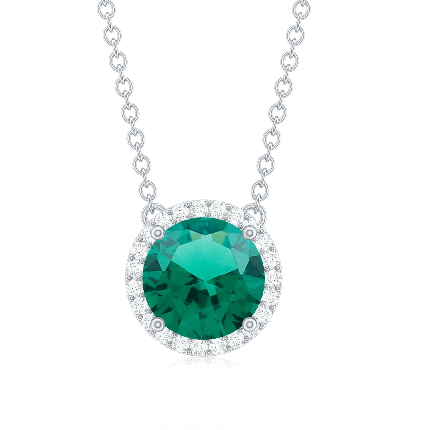 2 Carat Round Lab Created Emerald and Diamond Halo Necklace