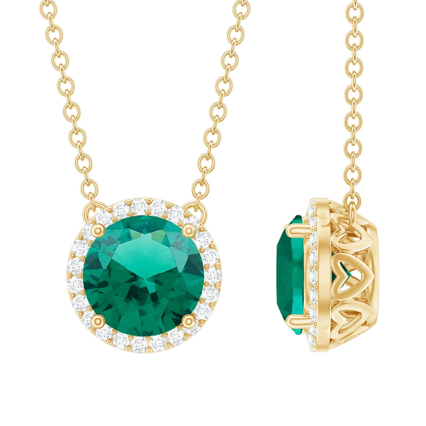 2 Carat Round Lab Created Emerald and Diamond Halo Necklace