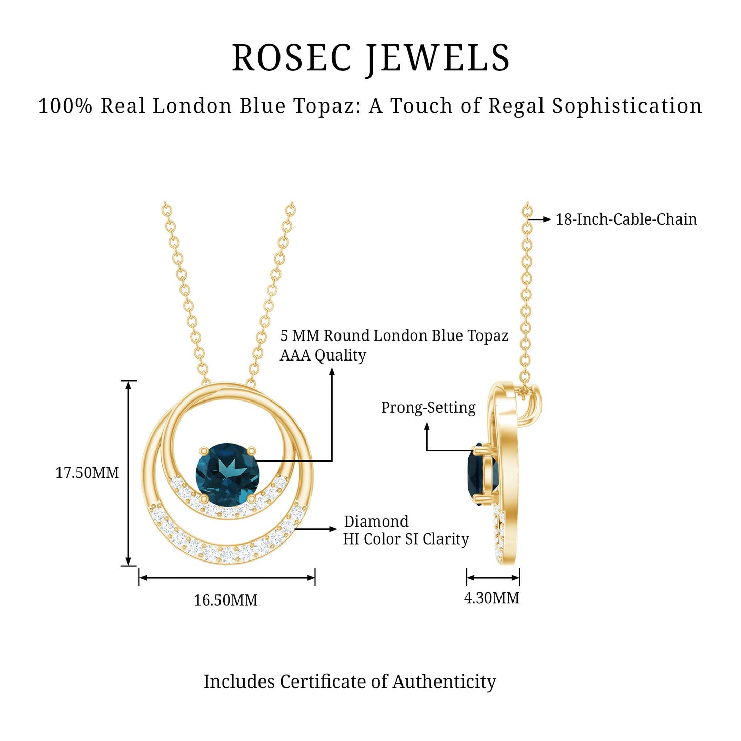 Real London Blue Topaz and Diamond Interlocking Circle Pendant