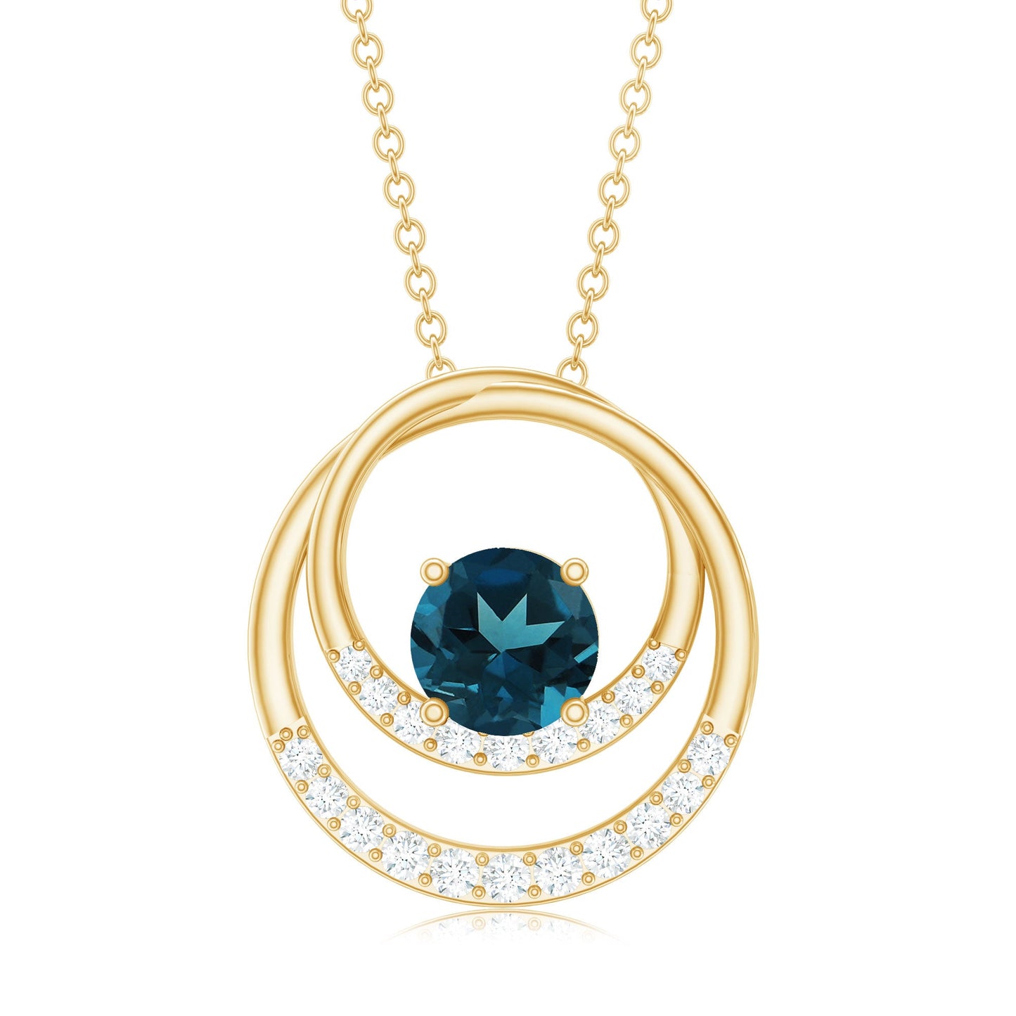 Real London Blue Topaz and Diamond Interlocking Circle Pendant