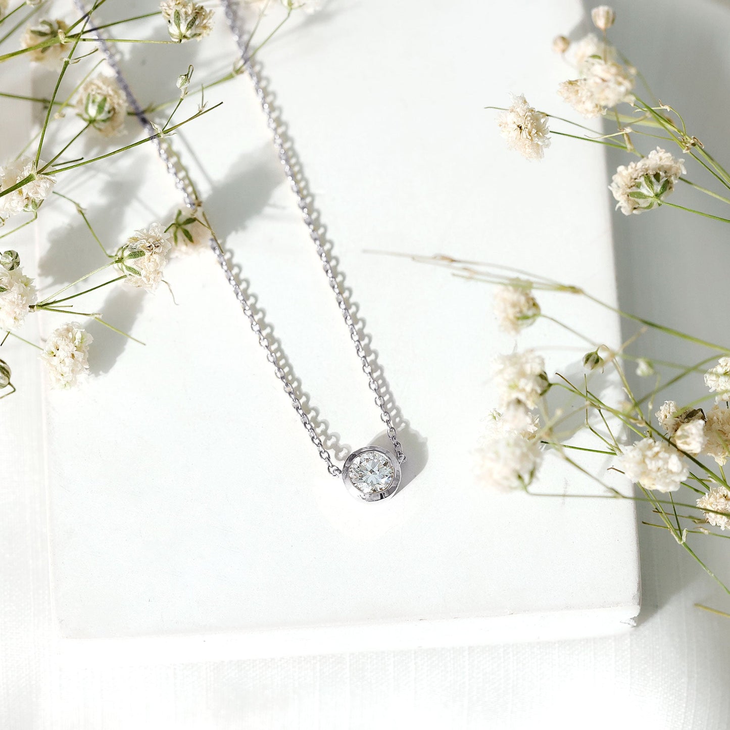 Bezel Set Lab 5 MM Round Diamond Solitaire Necklace