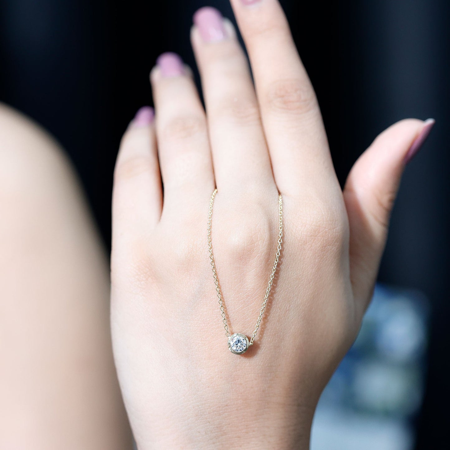 Bezel Set Lab 5 MM Round Diamond Solitaire Necklace