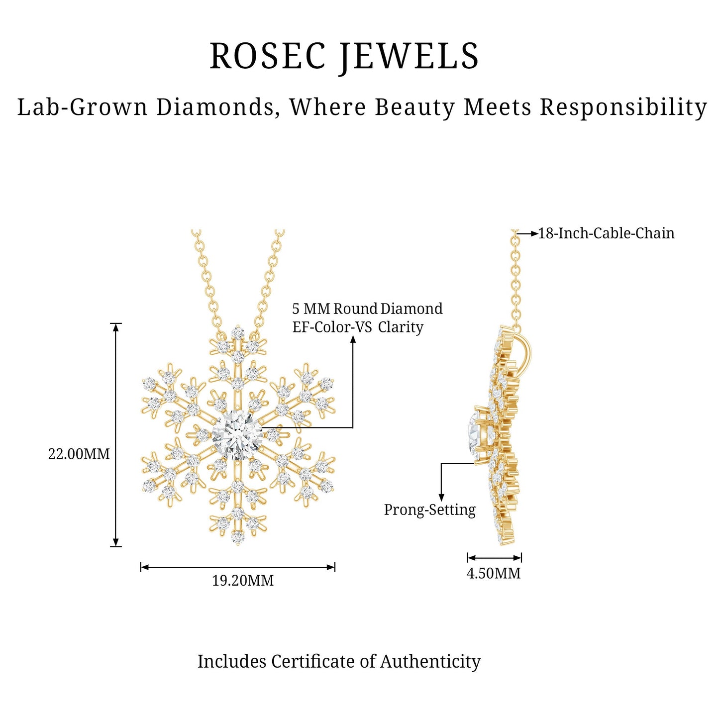 Lab Grown Diamond Snowflake Winter Necklace