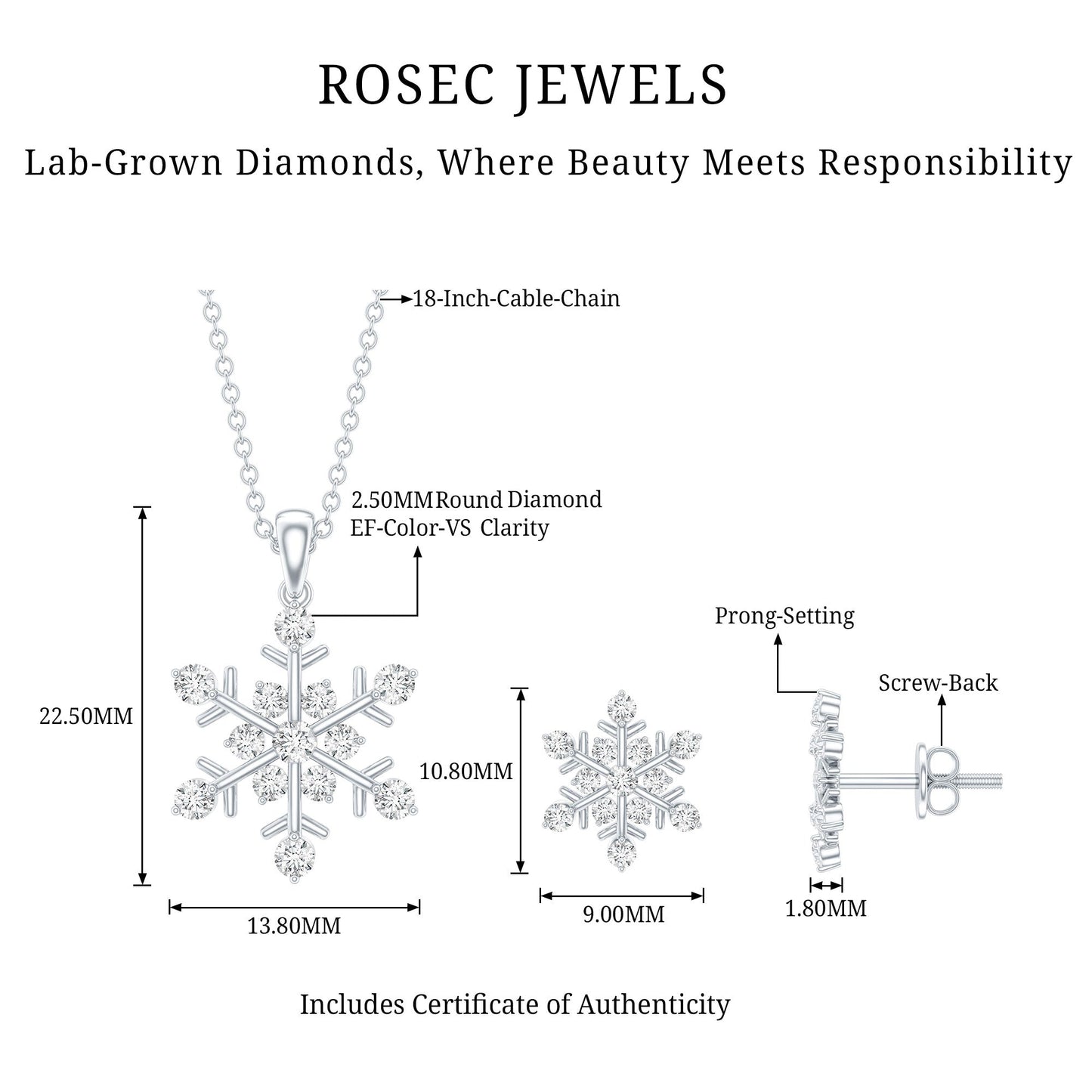 Certified Lab Grown Diamond Snowflake Jewelry Set
