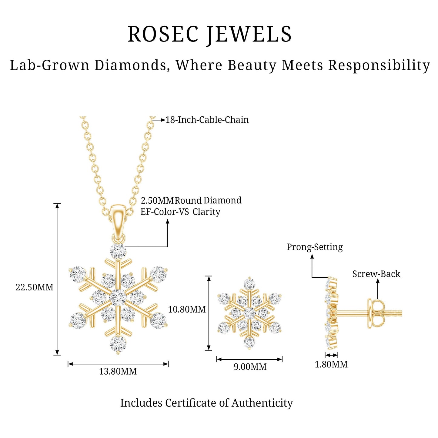 Certified Lab Grown Diamond Snowflake Jewelry Set