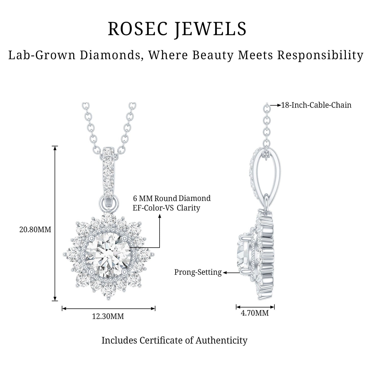 Certified Lab Grown Diamond Wedding Necklace With Chain