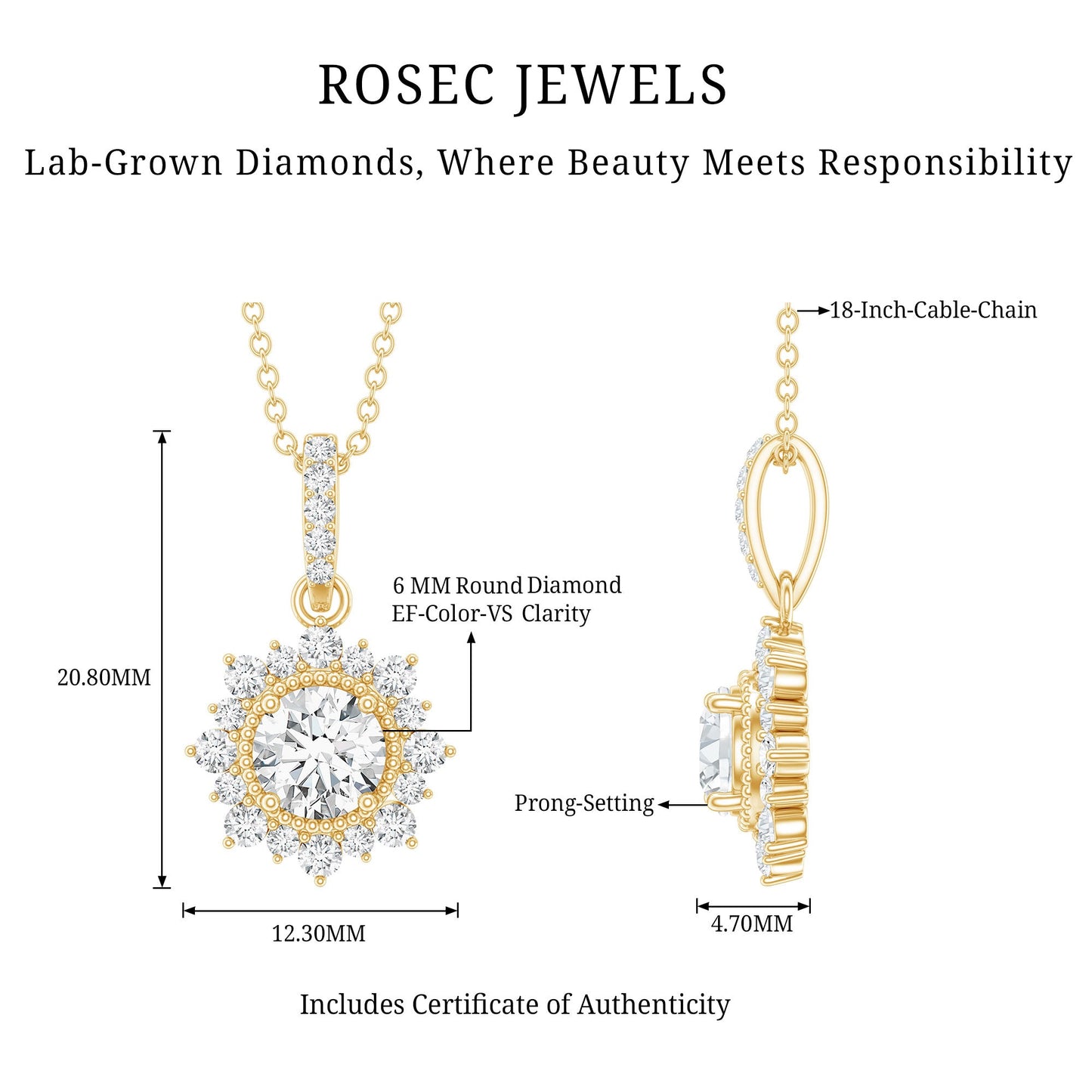 Certified Lab Grown Diamond Wedding Necklace With Chain