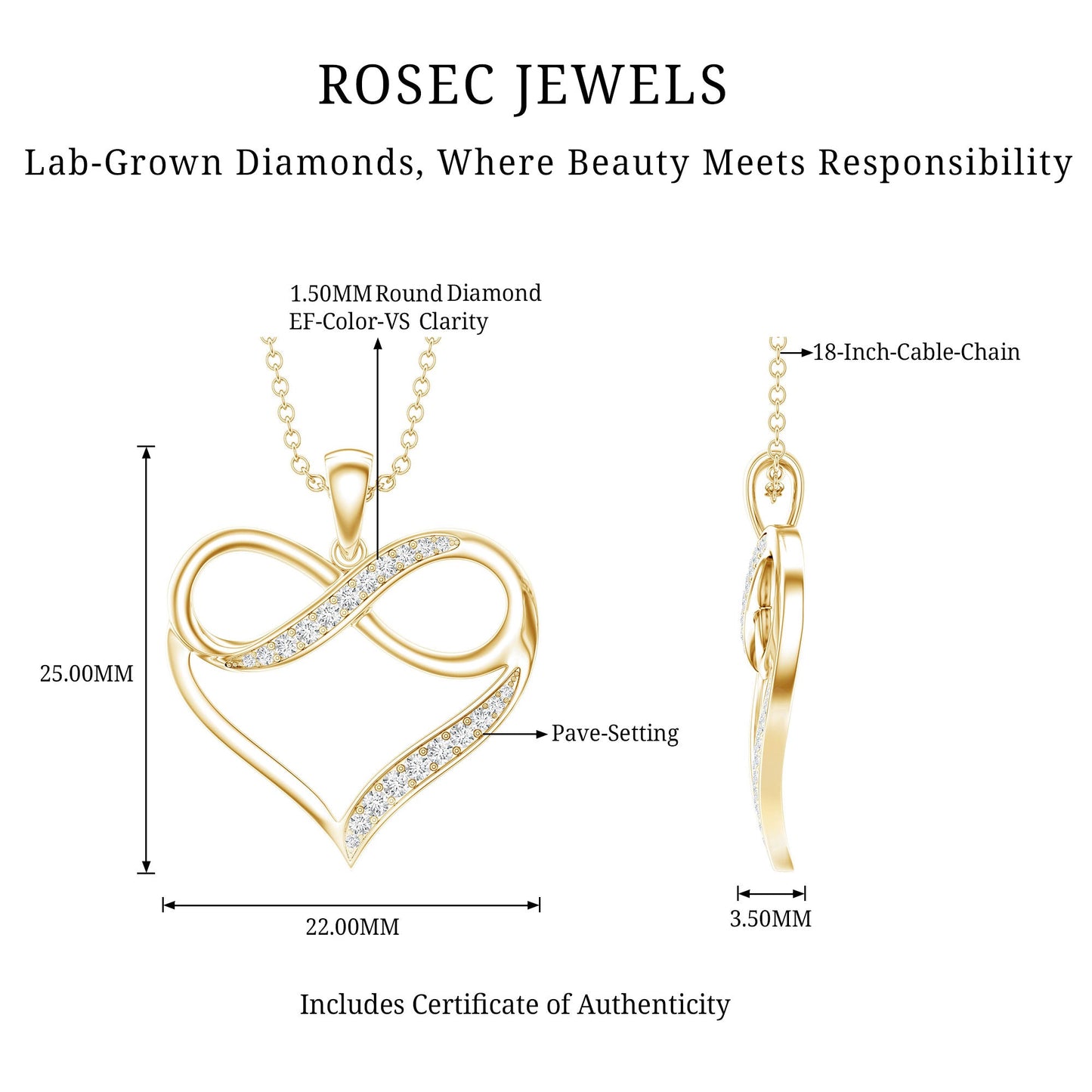 Certified Lab Grown Diamond Infinity Heart Necklace For Women