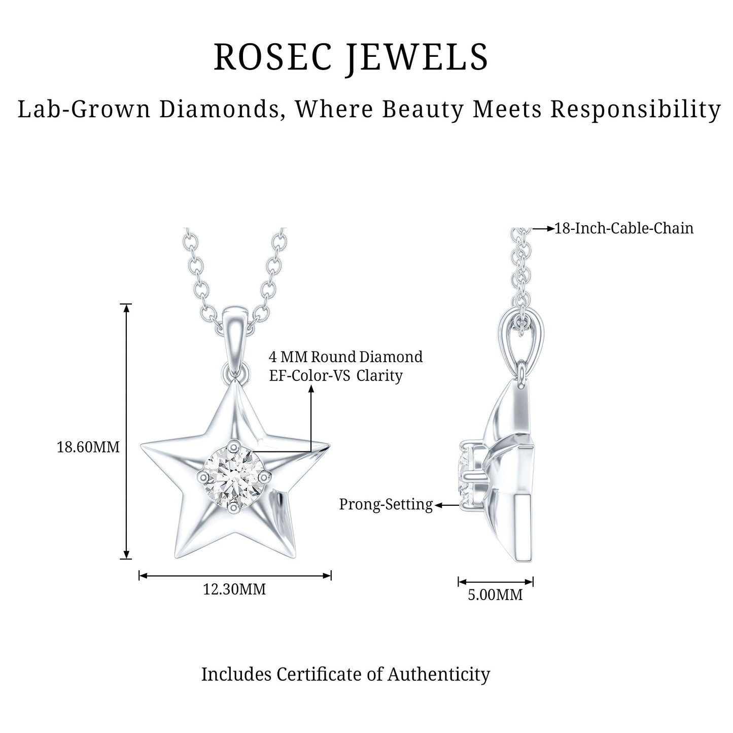 Certified Lab Grown Diamond Star Pendant Necklace For Her