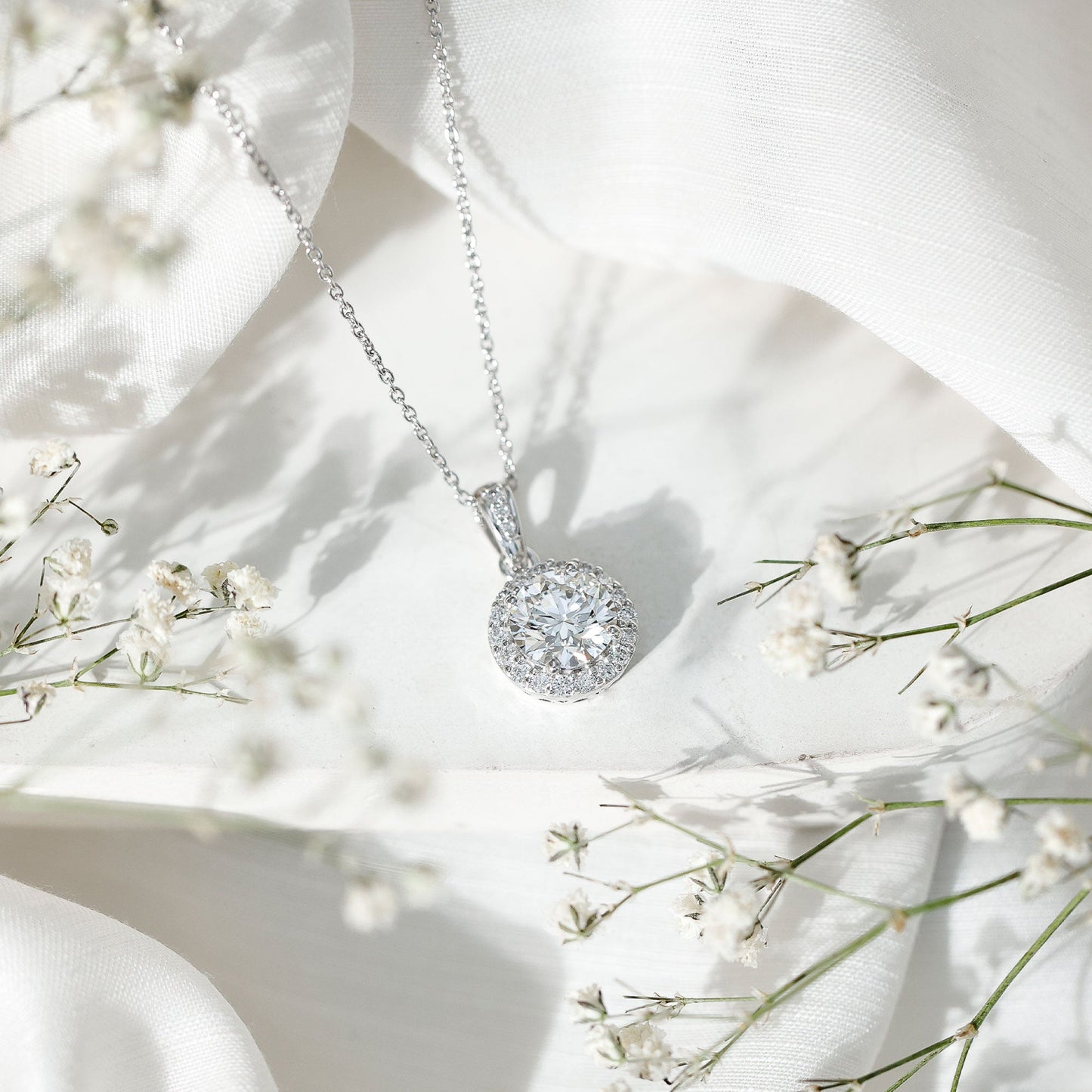 Certified 2 Carat Lab Grown Diamond Halo Pendant Necklace