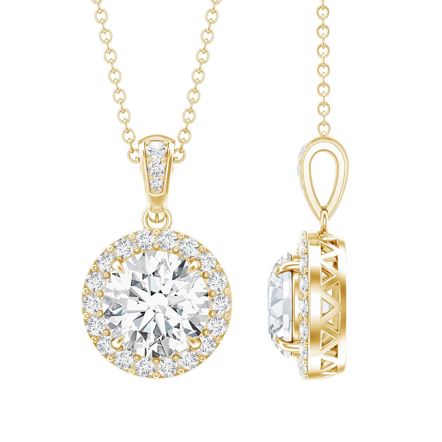 Certified 2 Carat Lab Grown Diamond Halo Pendant Necklace