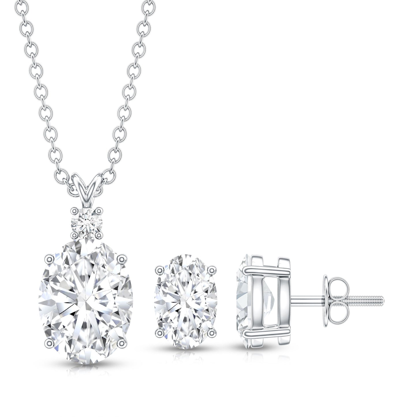 Certified Oval Shaped Lab Grown Diamond Bridal Jewelry Set