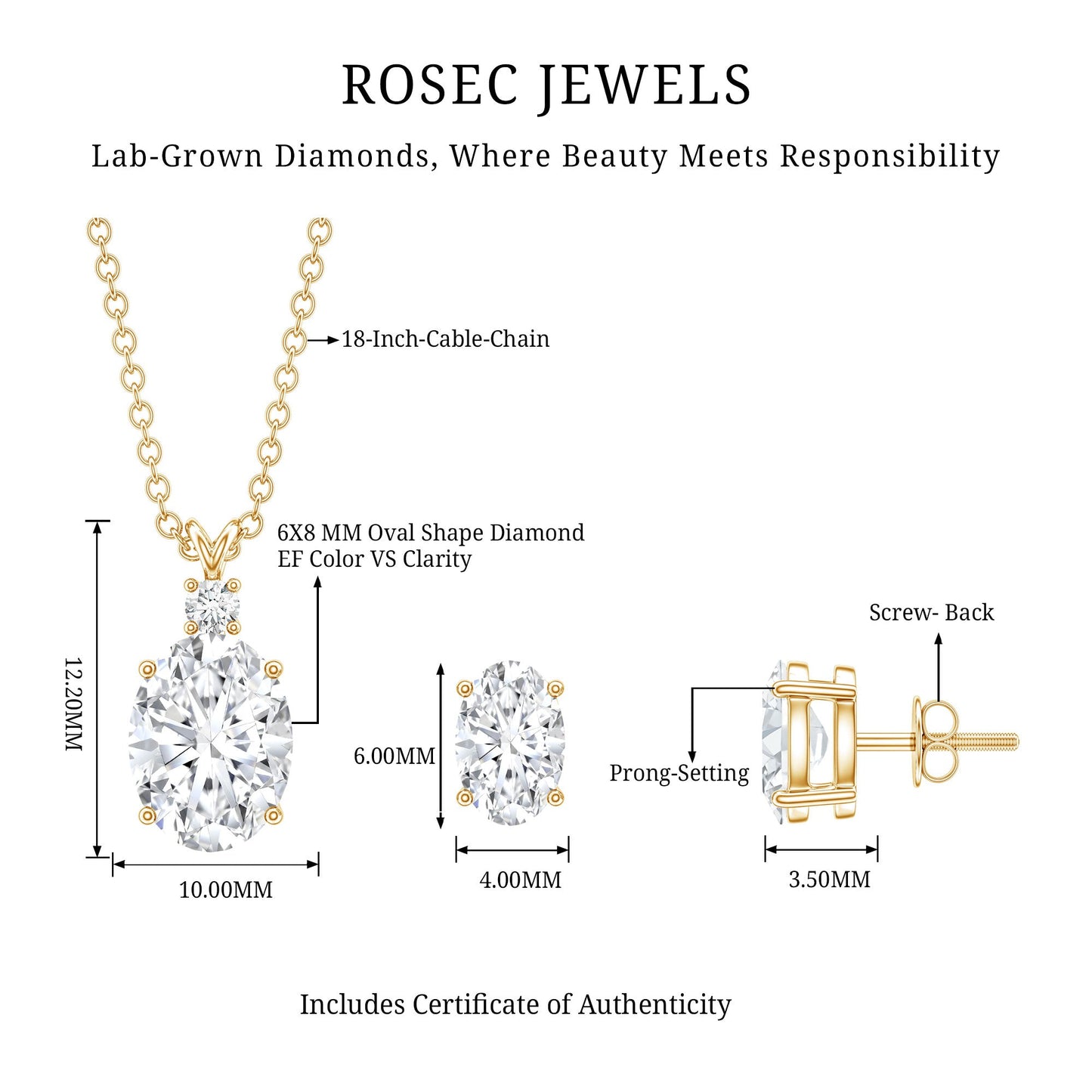 Certified Oval Shaped Lab Grown Diamond Bridal Jewelry Set
