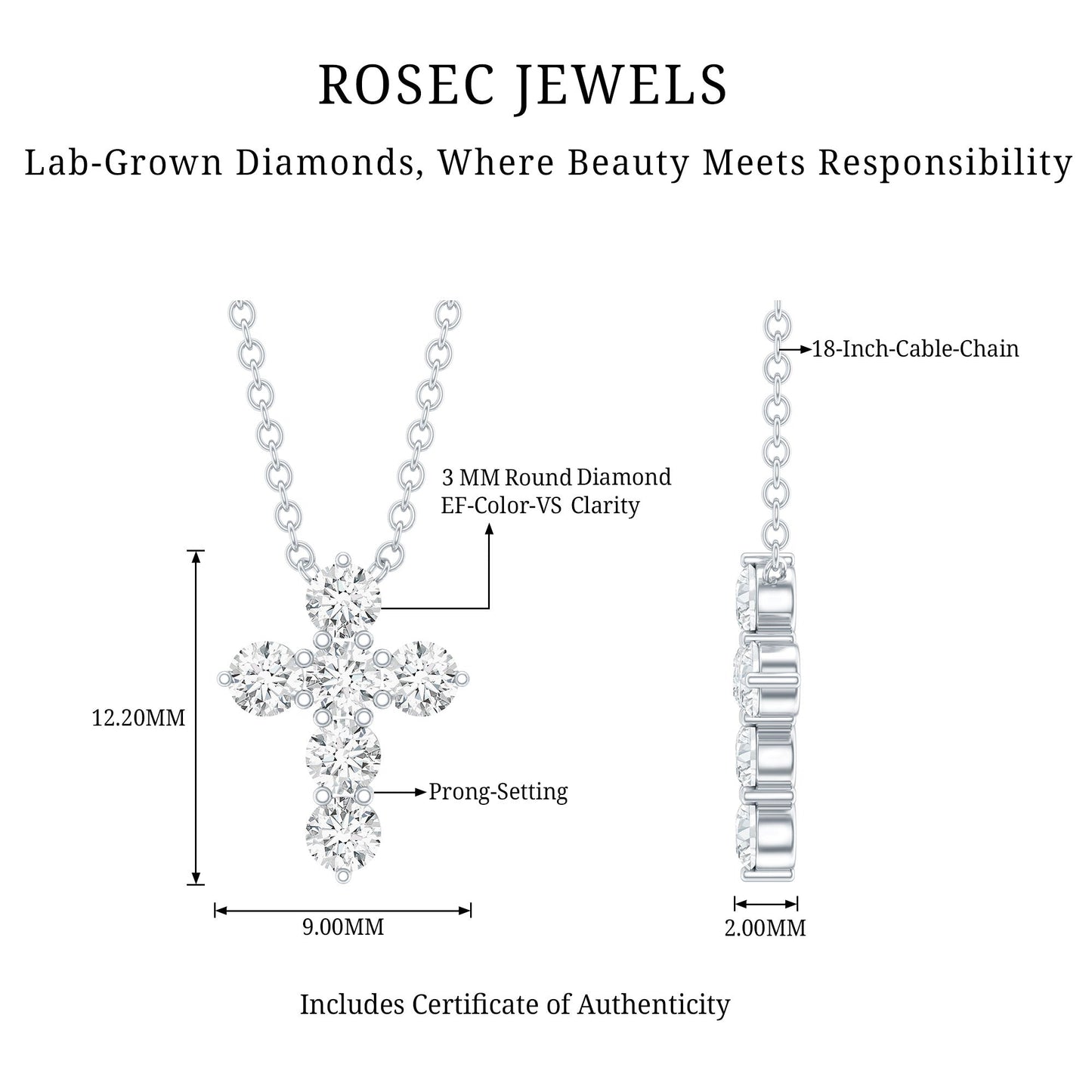 Lab Grown Diamond Religious Cross Pendant Necklace