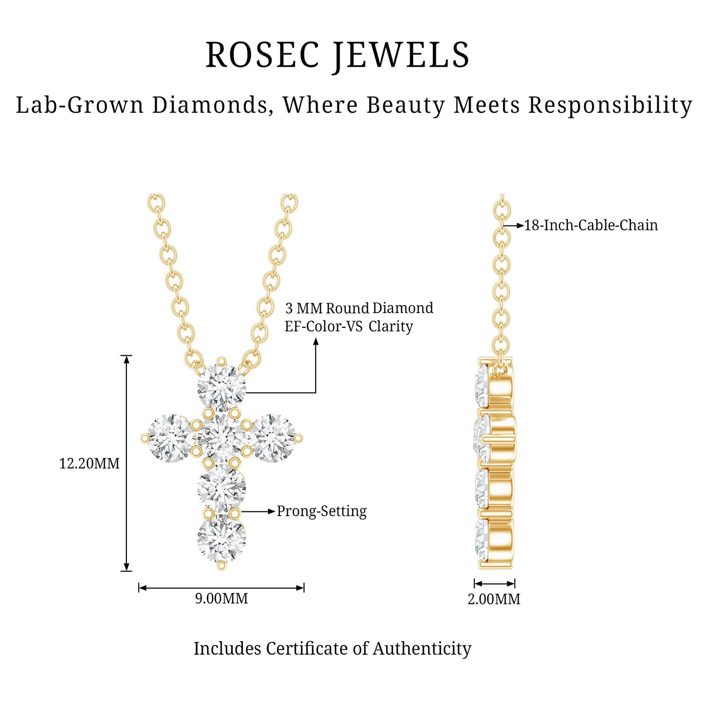 Lab Grown Diamond Religious Cross Pendant Necklace