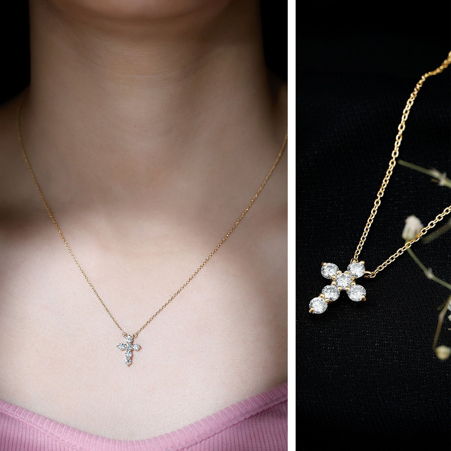 Lab Grown Diamond Religious Cross Pendant Necklace
