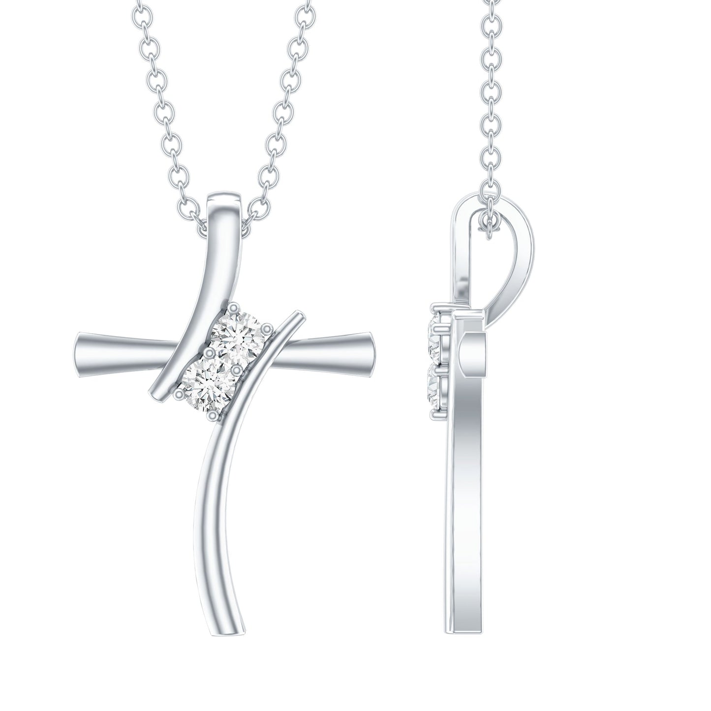 0.14 CT Lab Grown Diamond Cross Necklace (Hidden Bail)