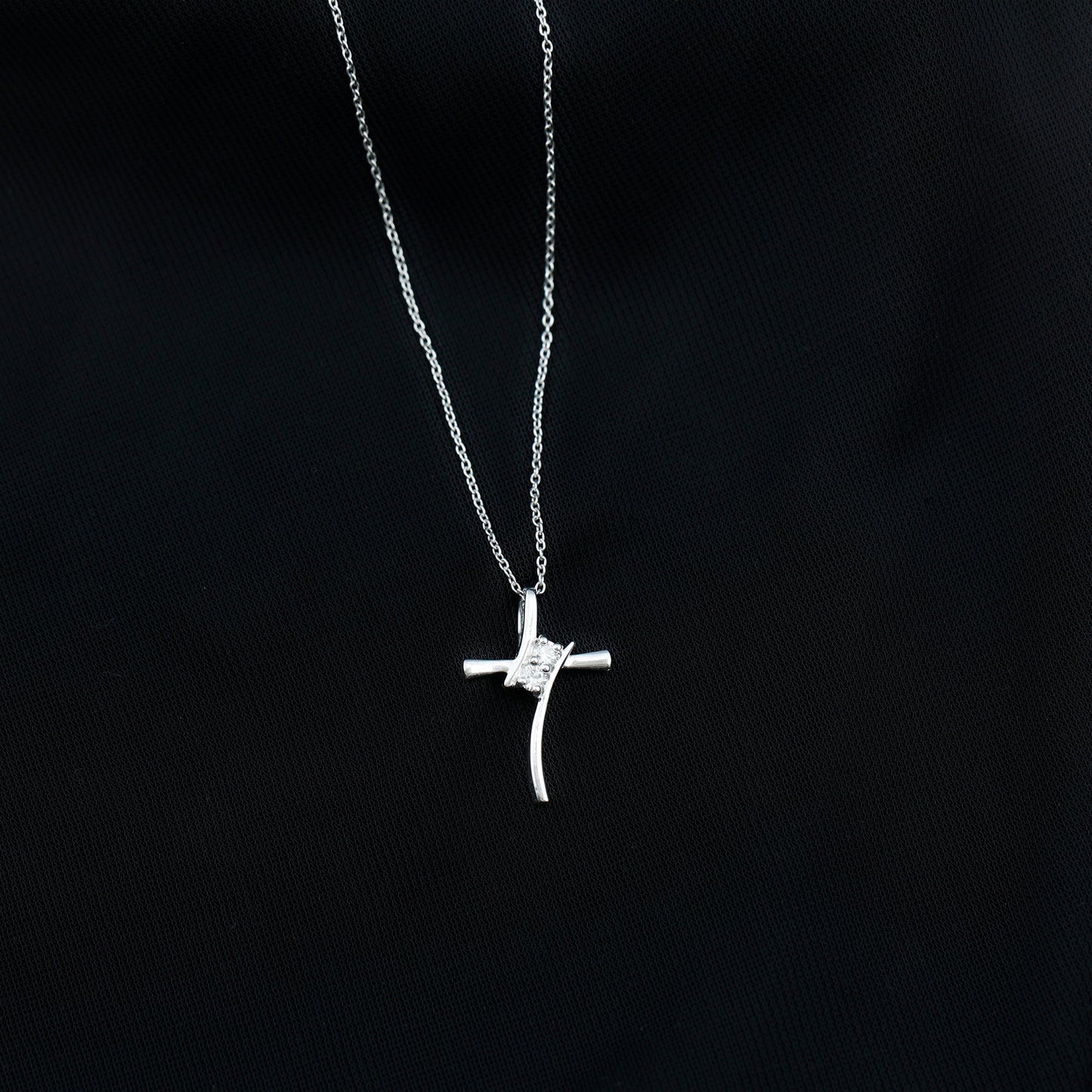 0.14 CT Lab Grown Diamond Cross Necklace (Hidden Bail)