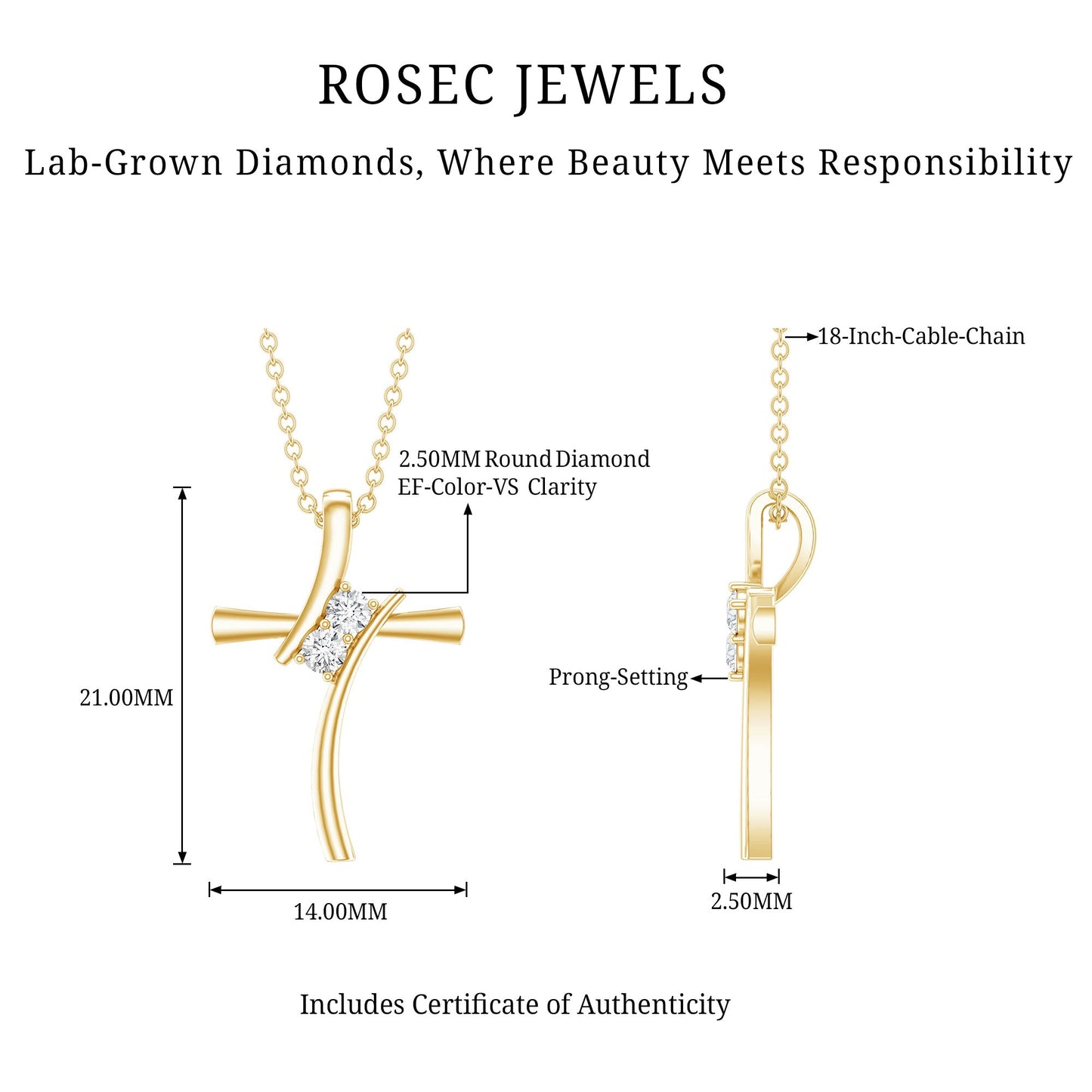 0.14 CT Lab Grown Diamond Cross Necklace (Hidden Bail)