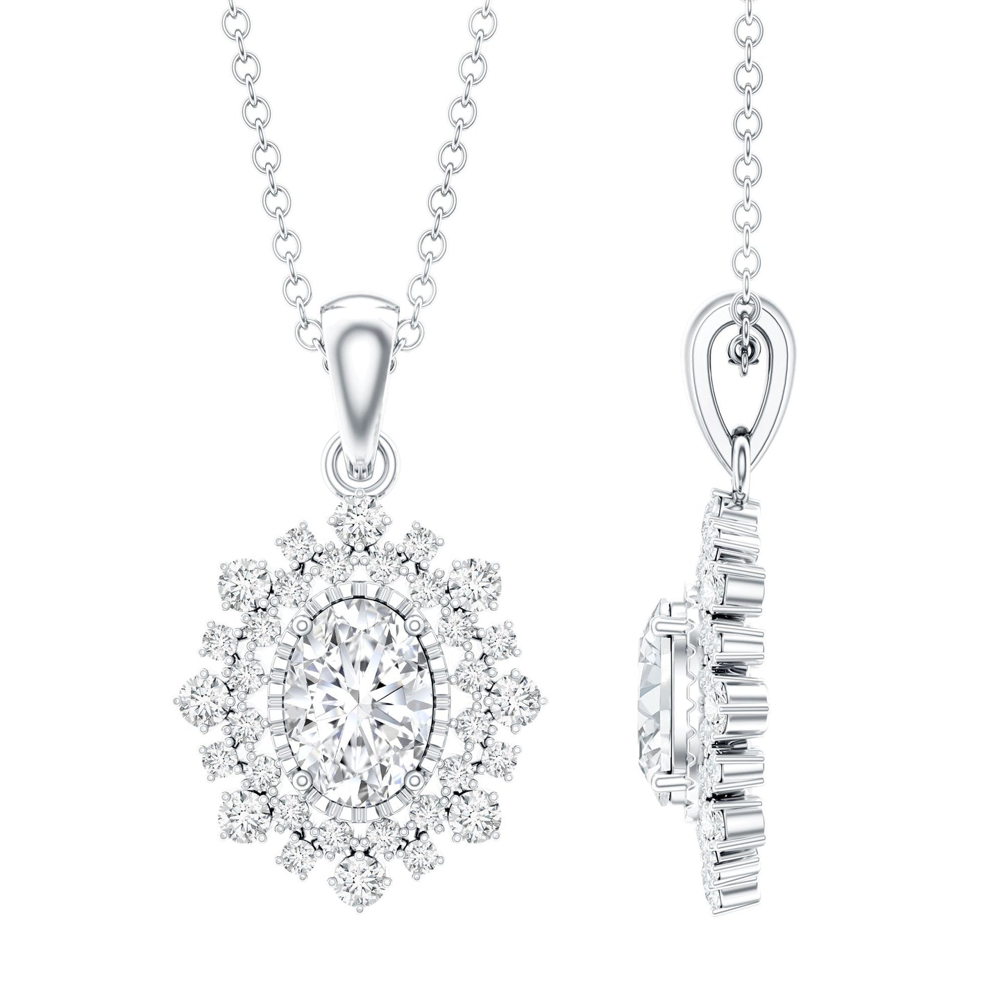 0.7 Carat Oval Lab Diamond Double Halo Bridal Pendant