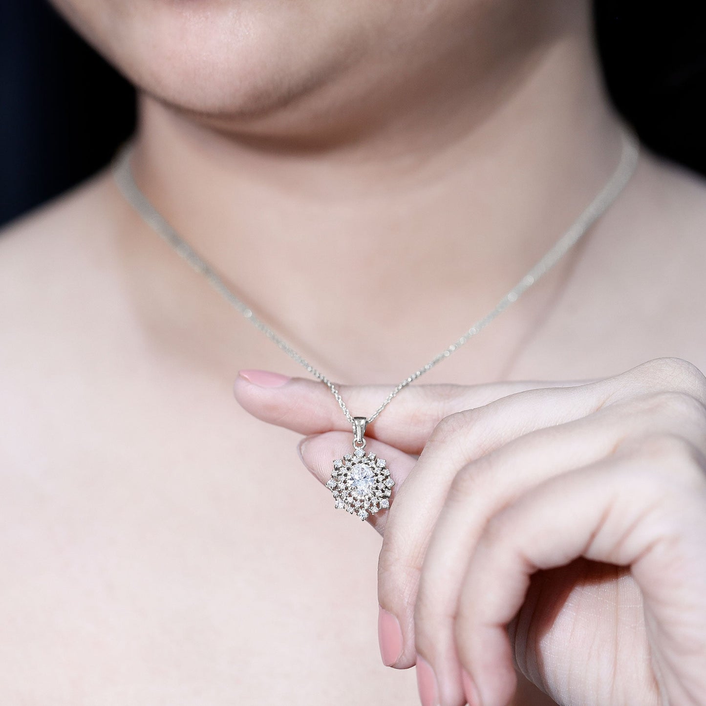 0.7 Carat Oval Lab Diamond Double Halo Bridal Pendant