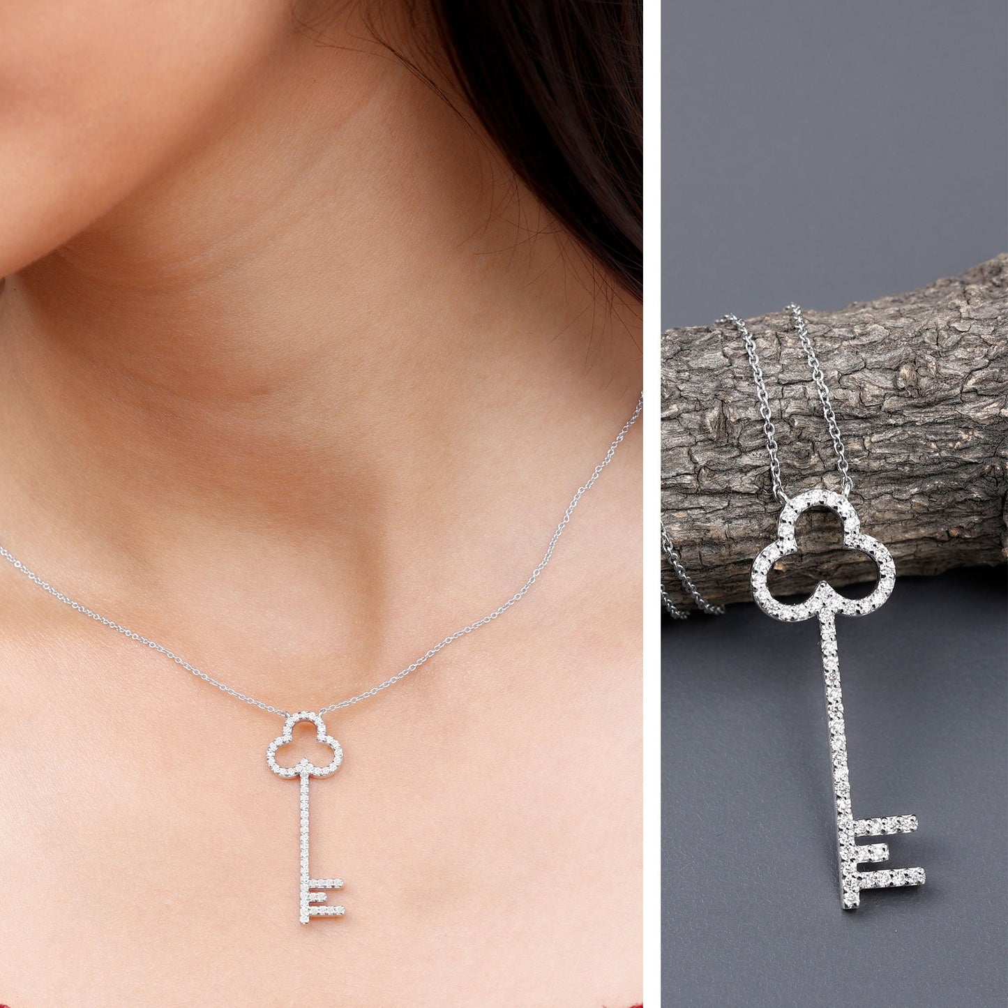 Certified Lab Grown Diamond Key Necklace For Women
