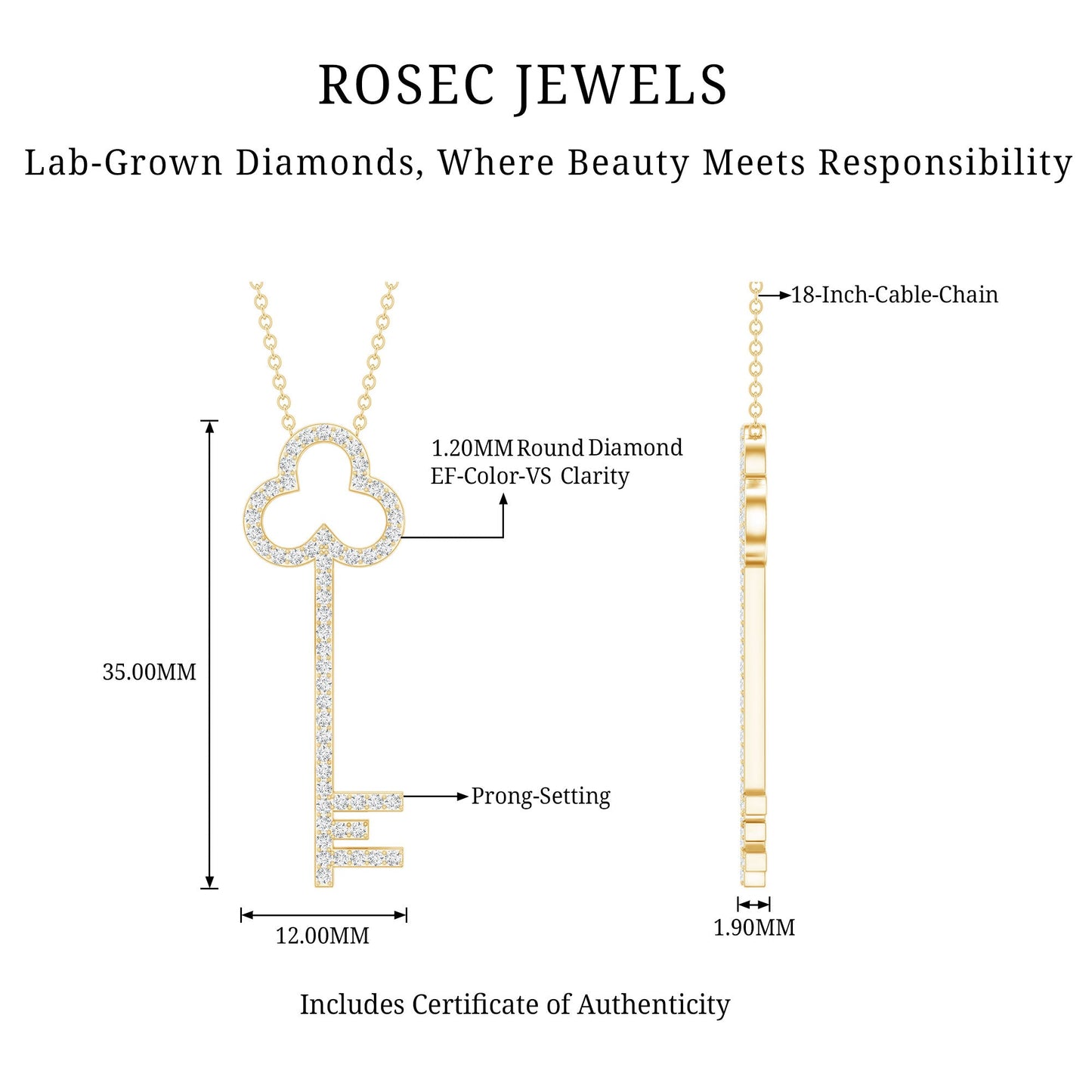 Certified Lab Grown Diamond Key Necklace For Women