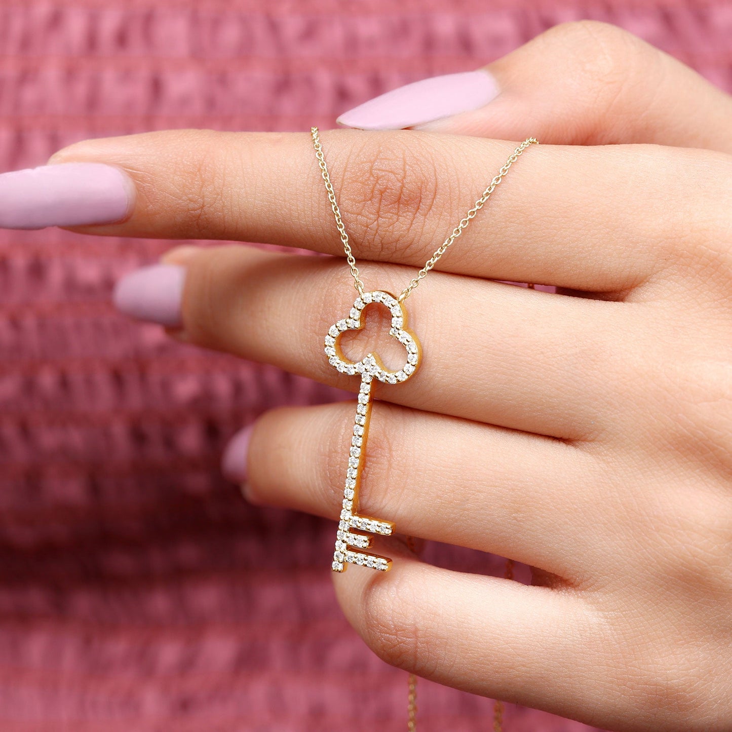Certified Lab Grown Diamond Key Necklace For Women