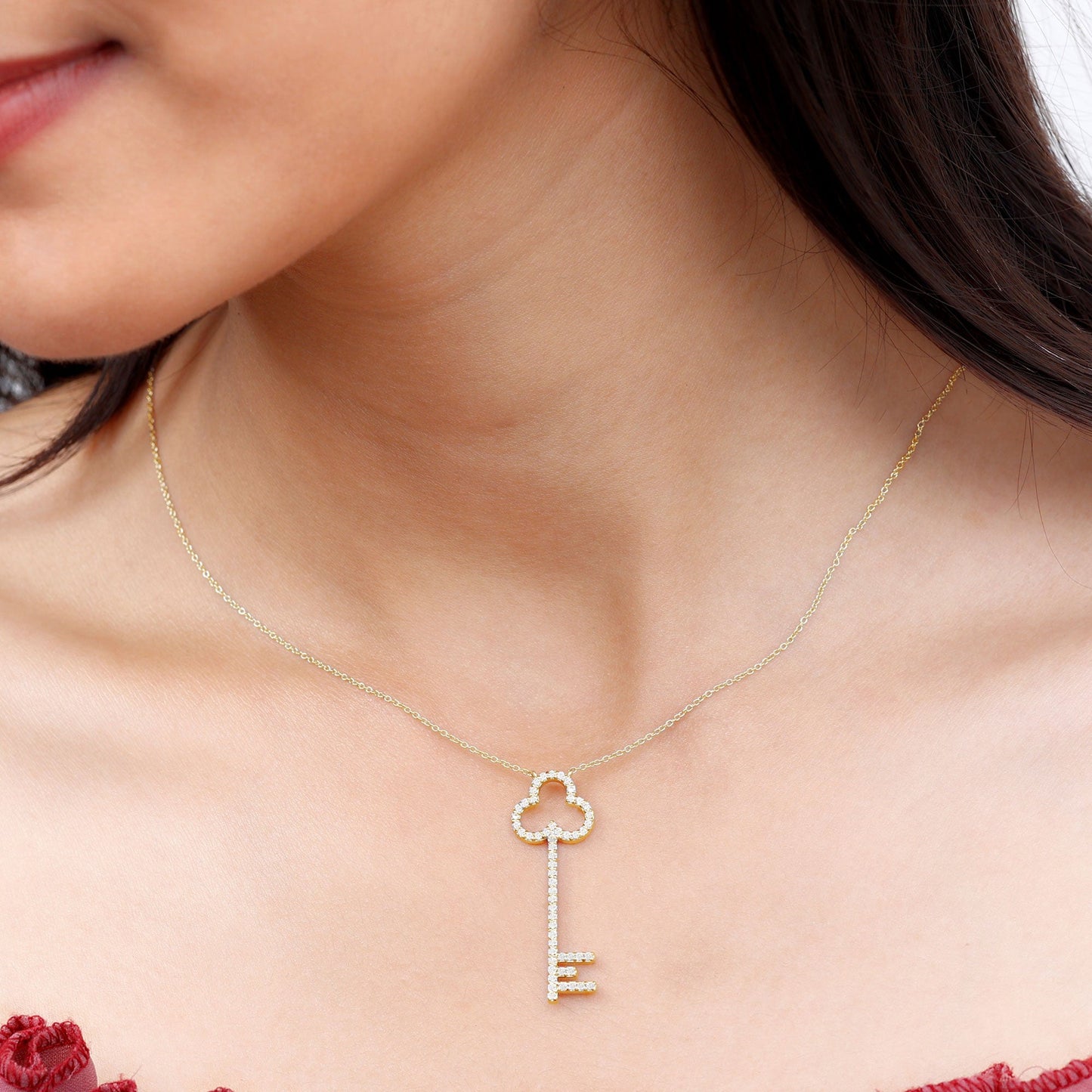 Certified Lab Grown Diamond Key Necklace For Women