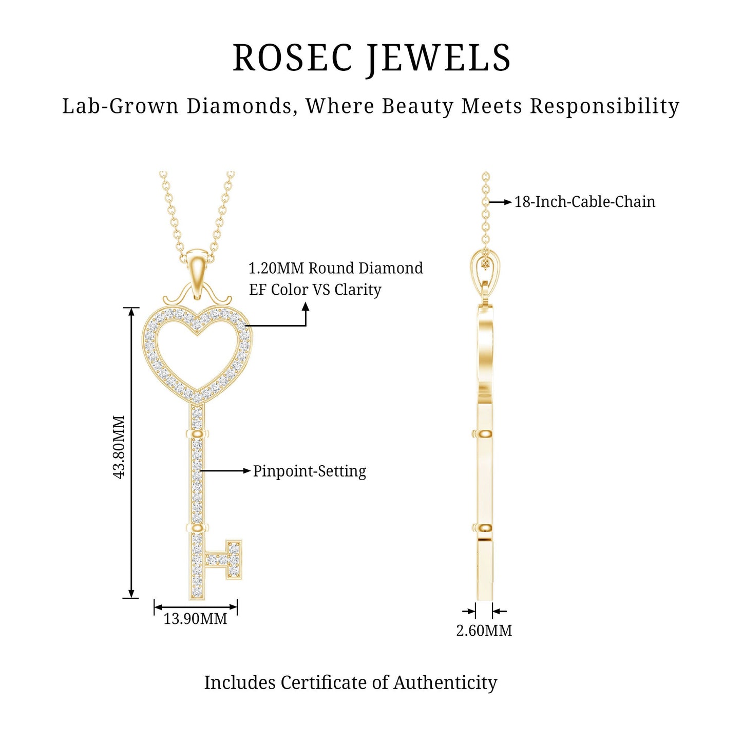 Lab Grown Diamond Key To My Heart Pendant Necklace