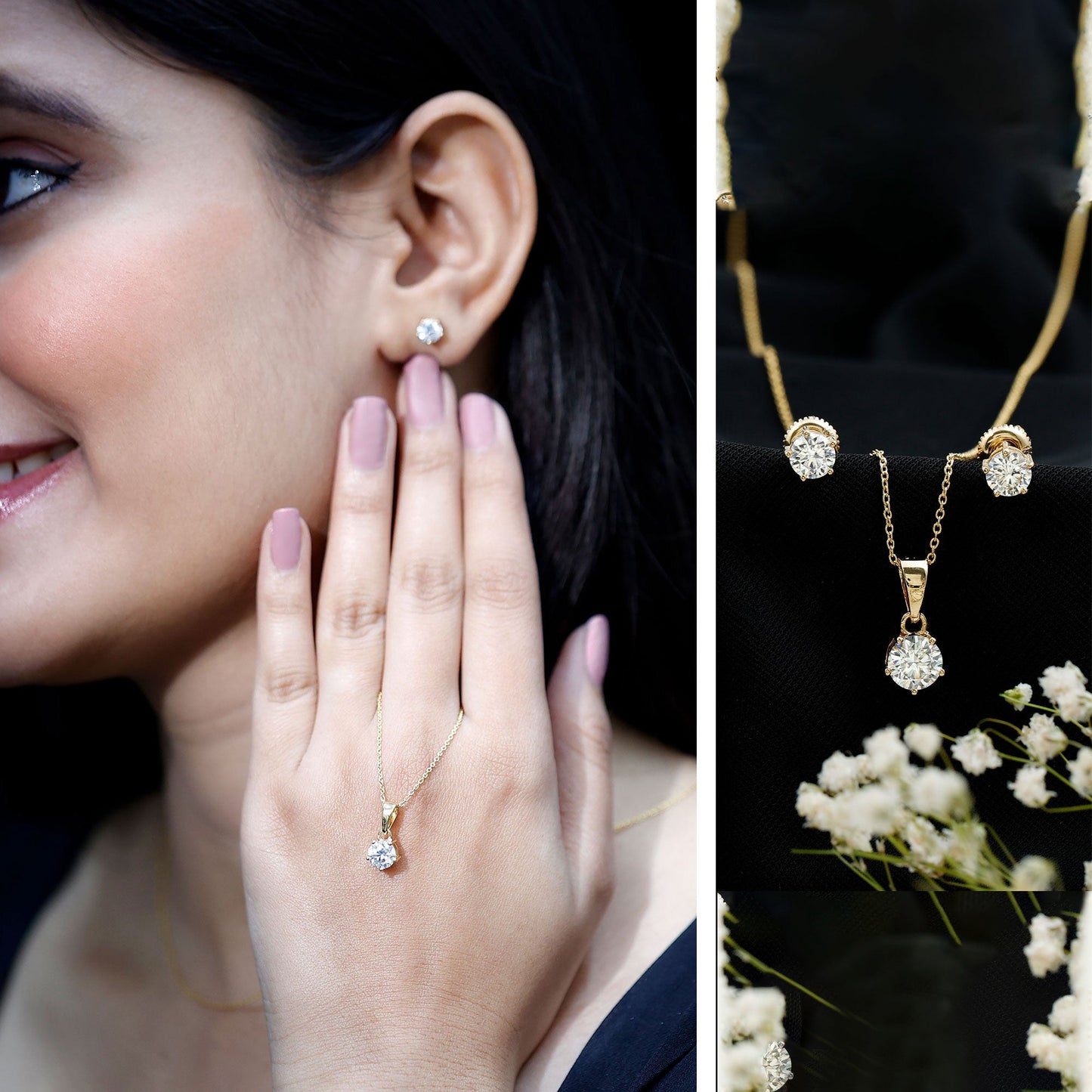 Certified Lab Grown Diamond Solitaire Necklace and Earrings Set