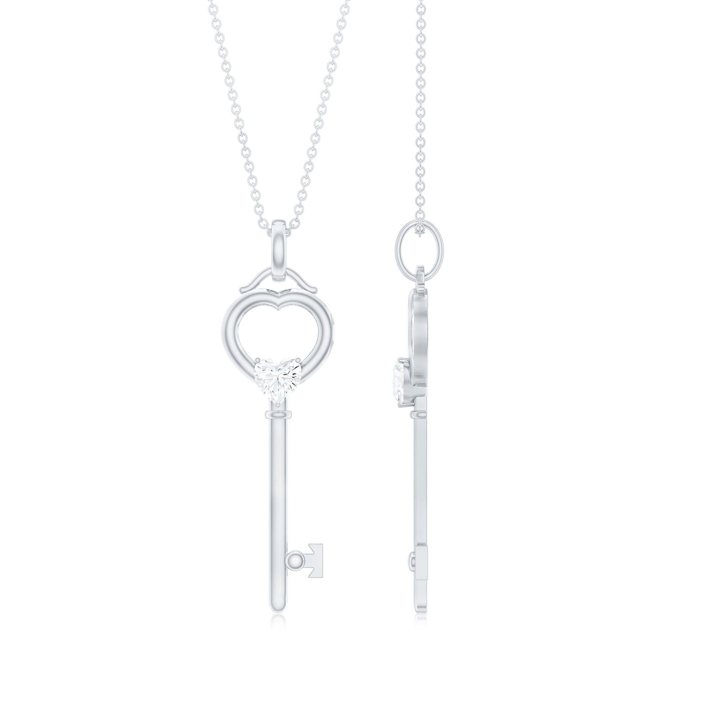 Heart Key Pendant Necklace with Lab Grown Diamond