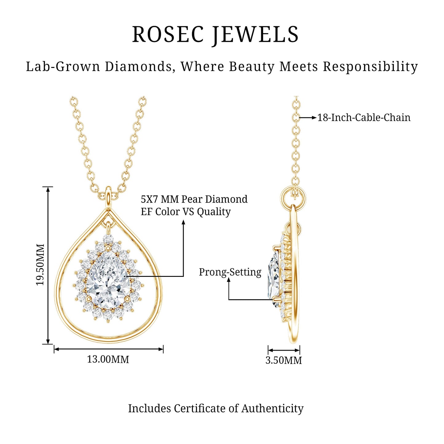 Pear Shape Lab Grown Diamond Teardrop Pendant Necklace