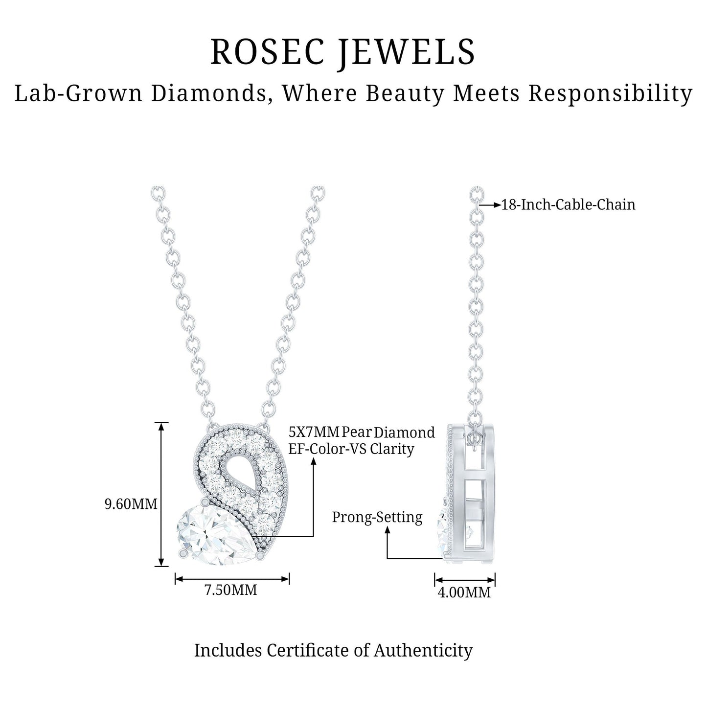 Lab Grown Diamond Pendant Necklace with Beaded Details